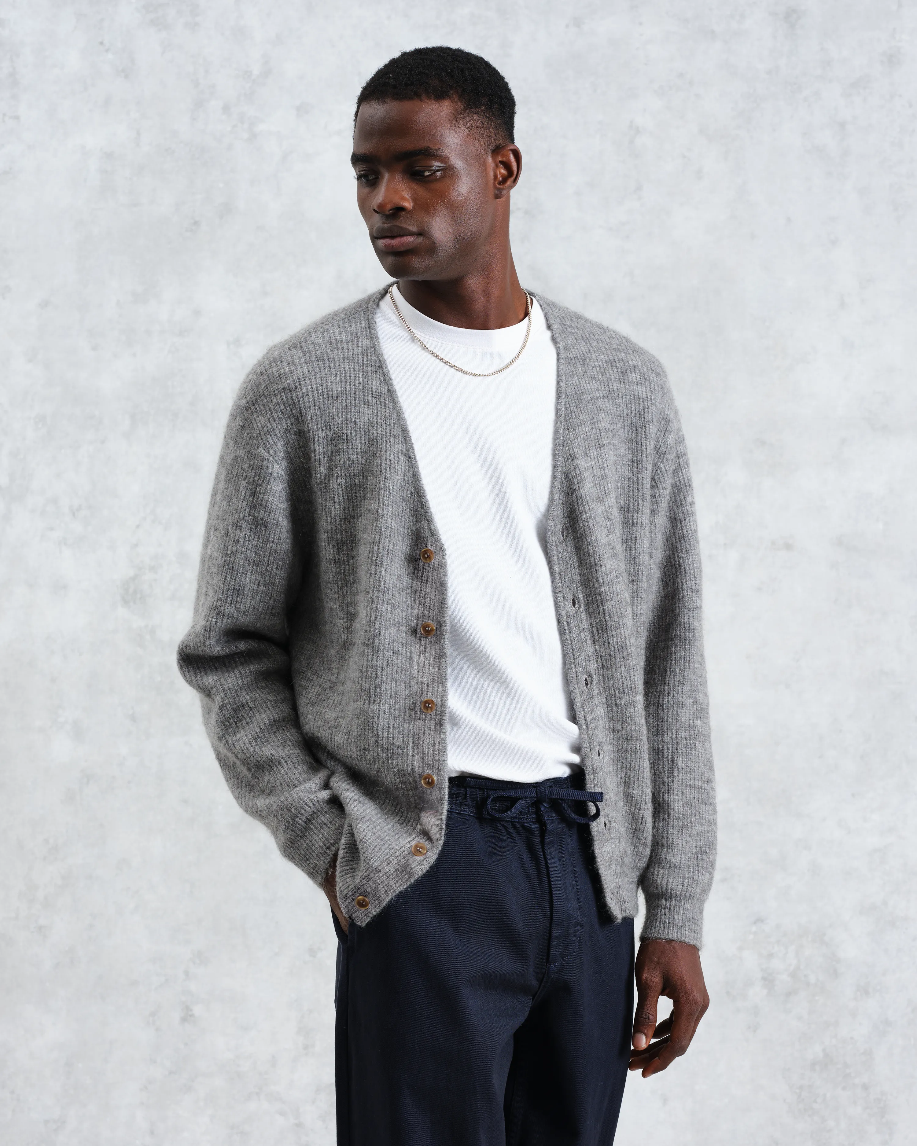 Alban - Grey Marl Mohair Blend Cardigan sold by Wax London product image thumbnail 2