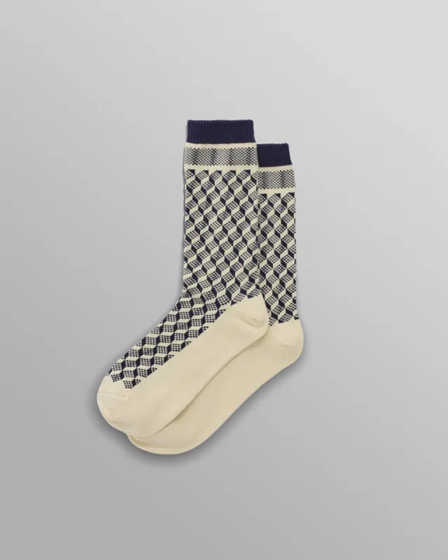 Galway - Navy Jacquard Chunky Sock made by Wax London