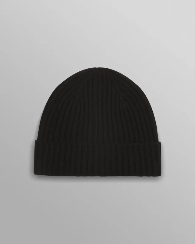 Belvoir - Black Wool Fisherman Beanie made by Wax London