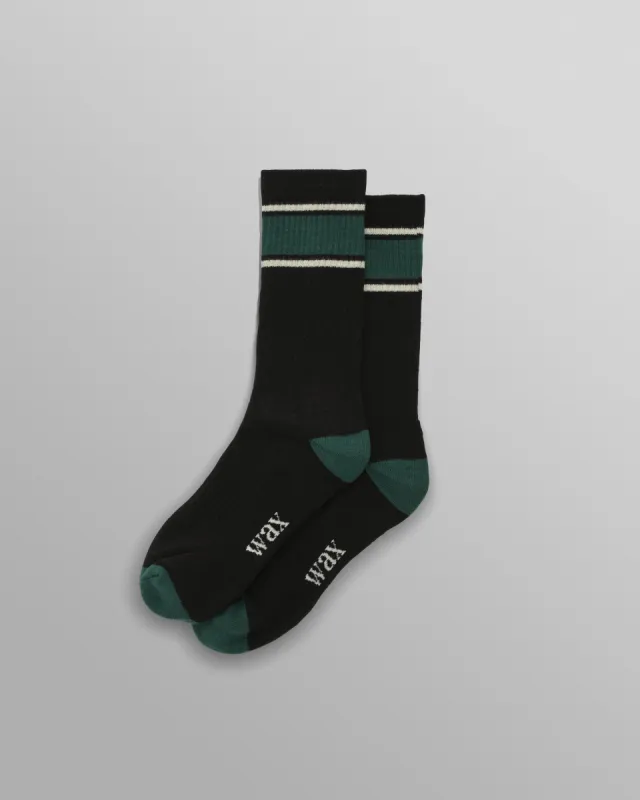 Thorpe - Black And Green Running Stripe Sports Sock made by Wax London