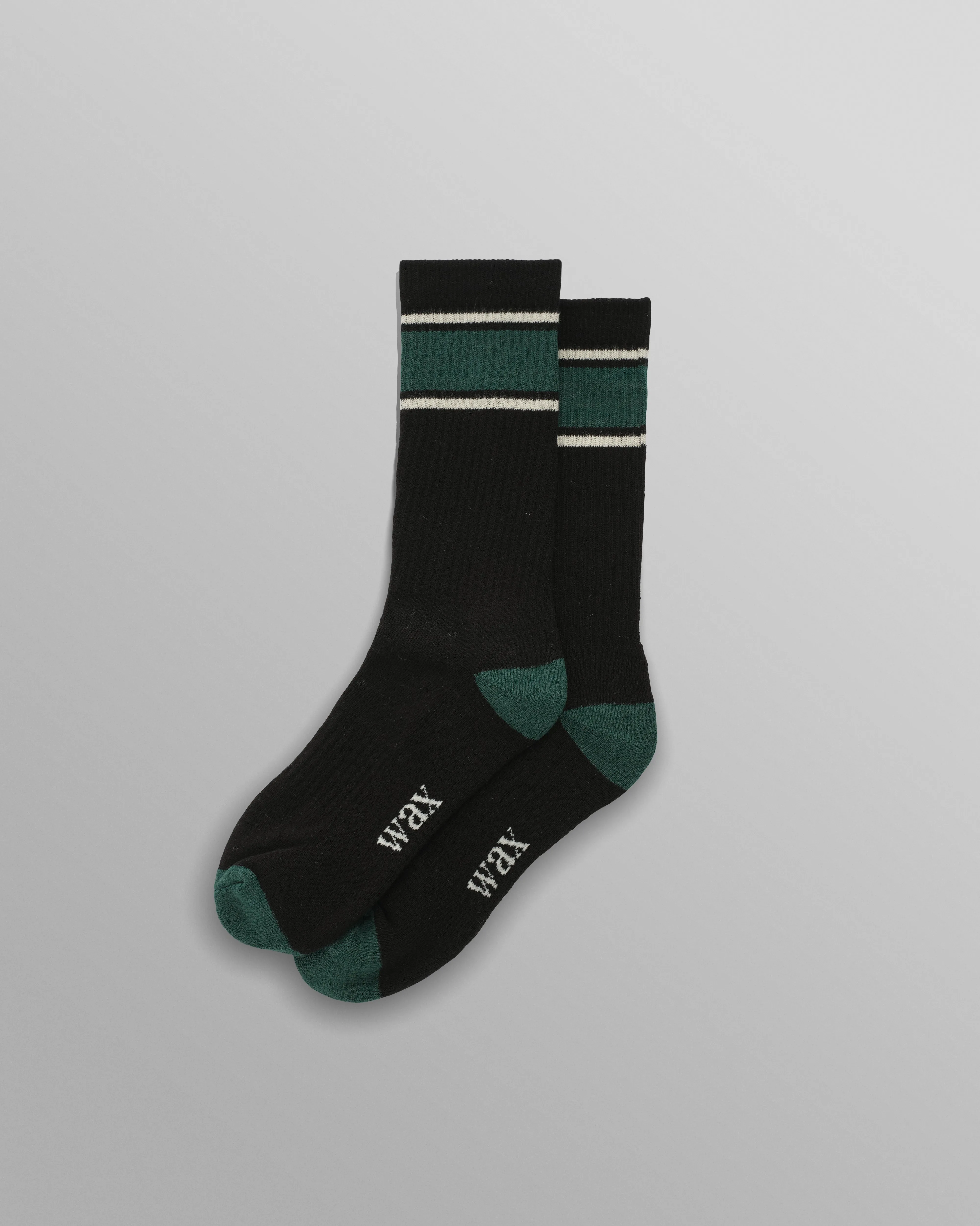 Thorpe - Black And Green Running Stripe Sports Sock sold by Wax London