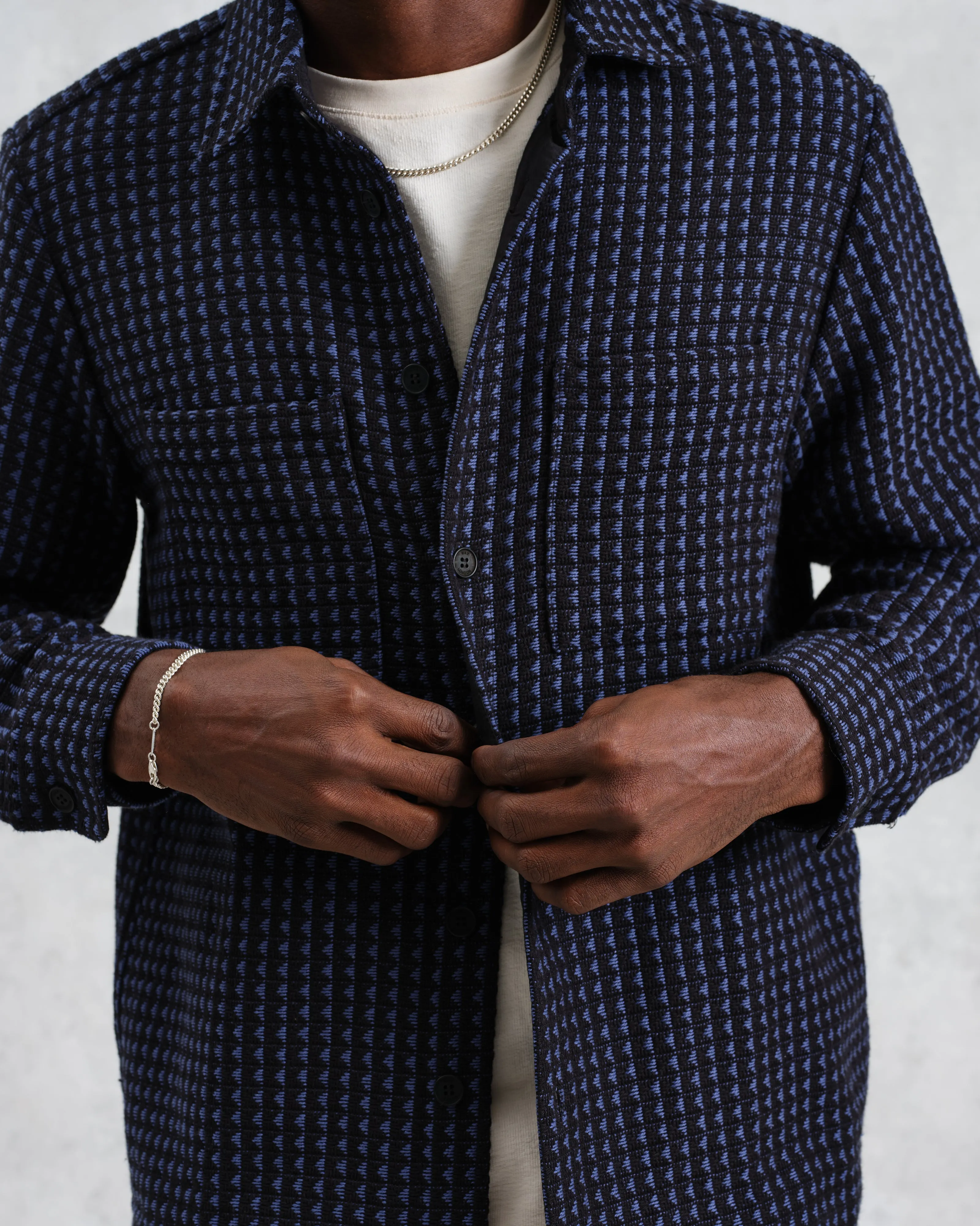 Whiting - Black And Blue Frome Overshirt sold by Wax London product image thumbnail 3