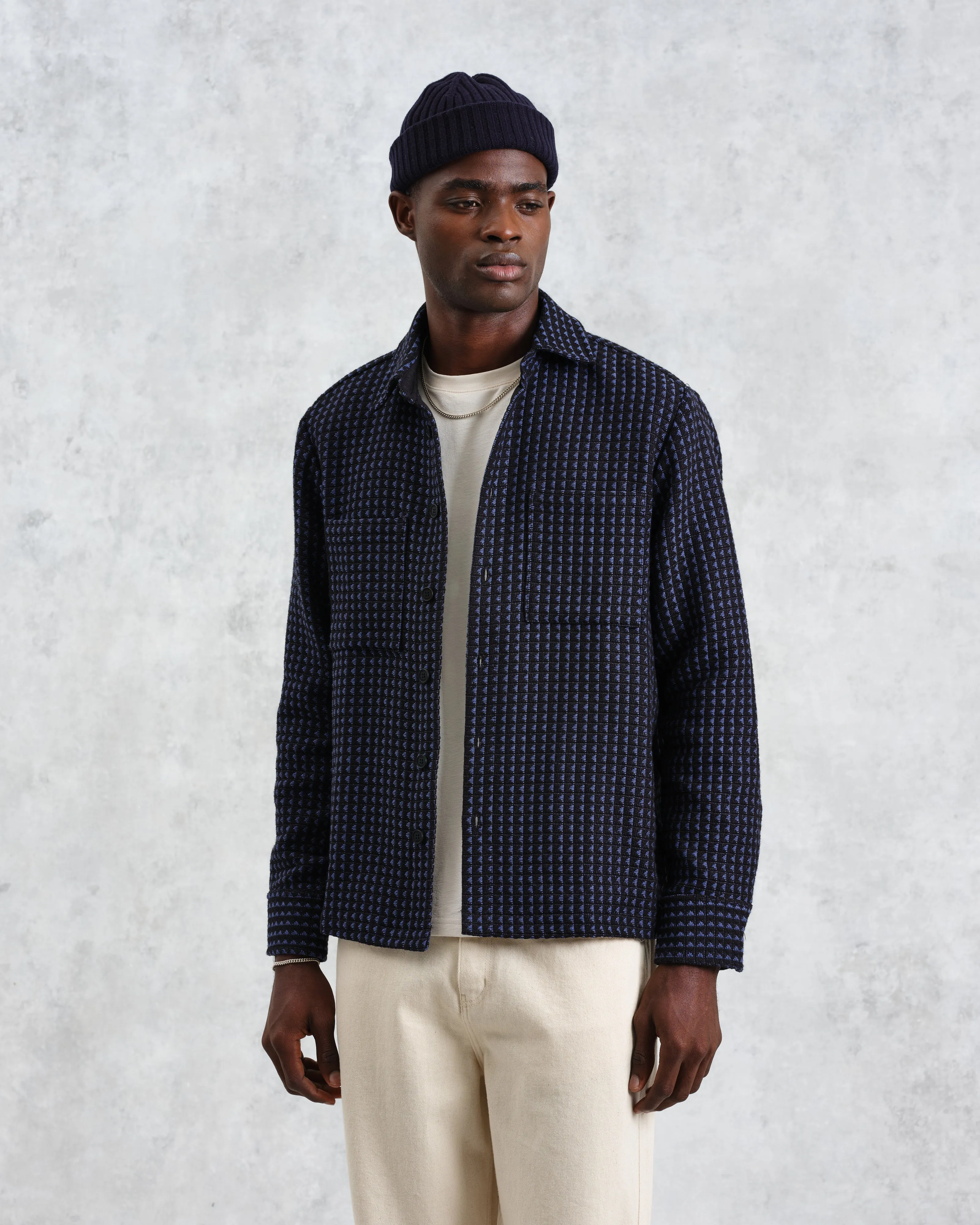 Whiting - Black And Blue Frome Overshirt sold by Wax London product image thumbnail 2