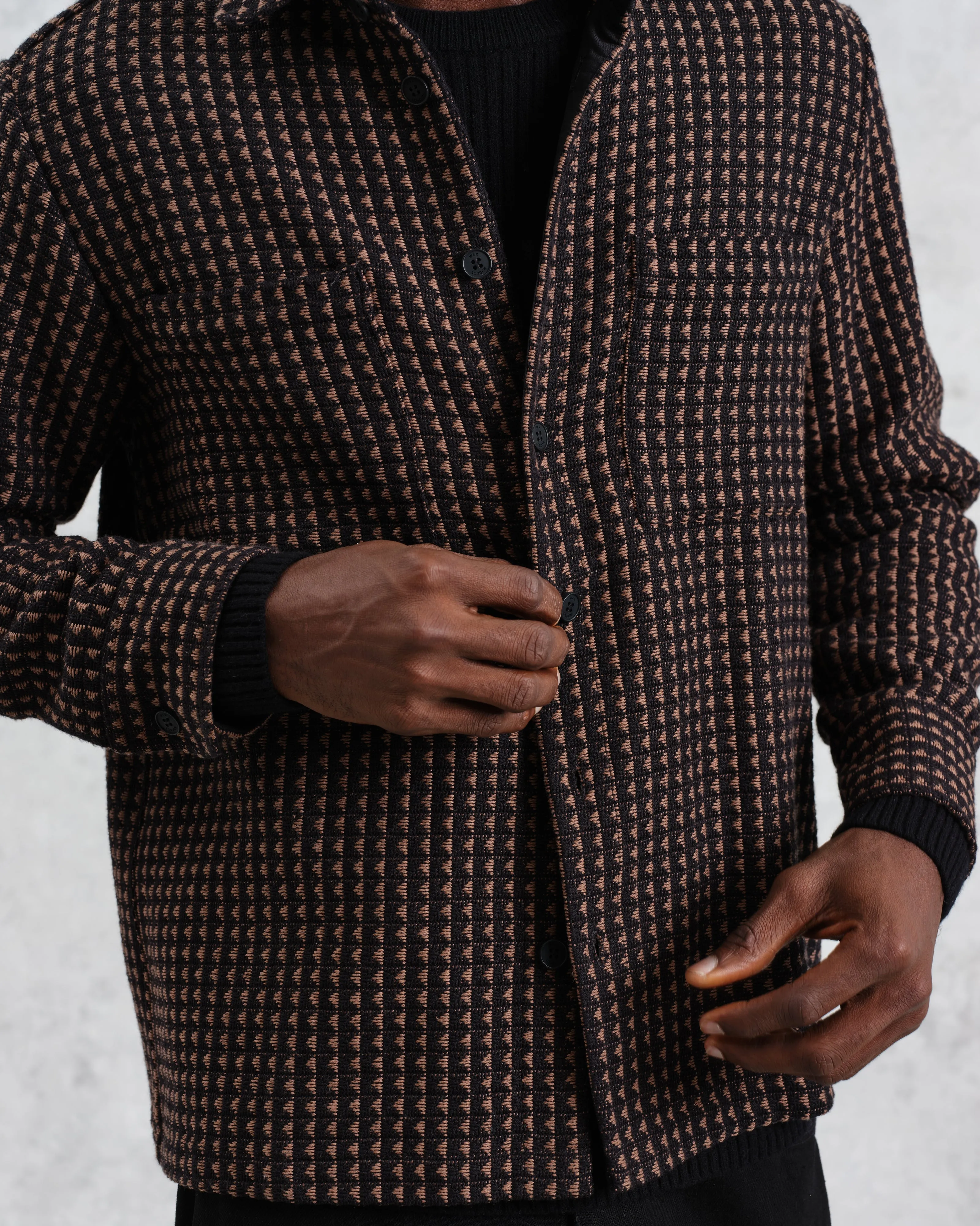 Whiting - Black And Beige Frome Overshirt sold by Wax London product image thumbnail 3
