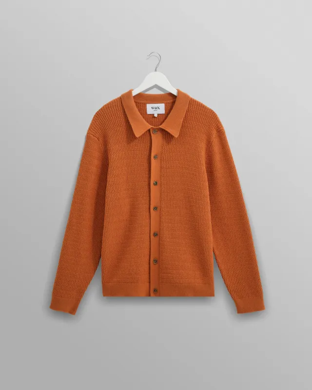 Tristan - Rust Cable Stitch Knitted Shirt sold by Wax London