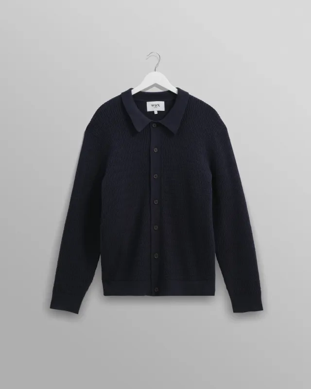 Tristan - Navy Cable Stitch Knitted Shirt made by Wax London