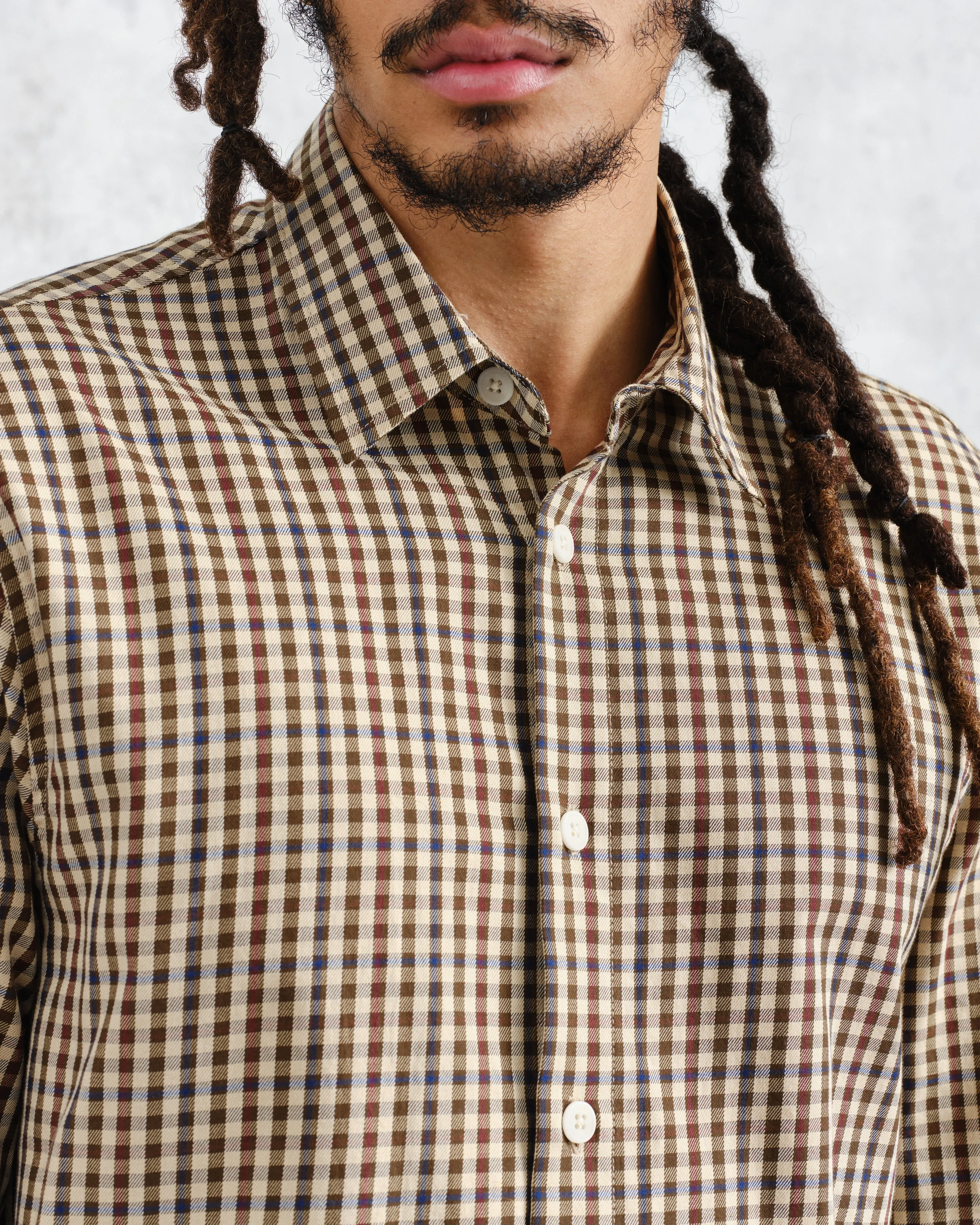 Trin - Beige Check Cotton Shirt sold by Wax London product image thumbnail 3