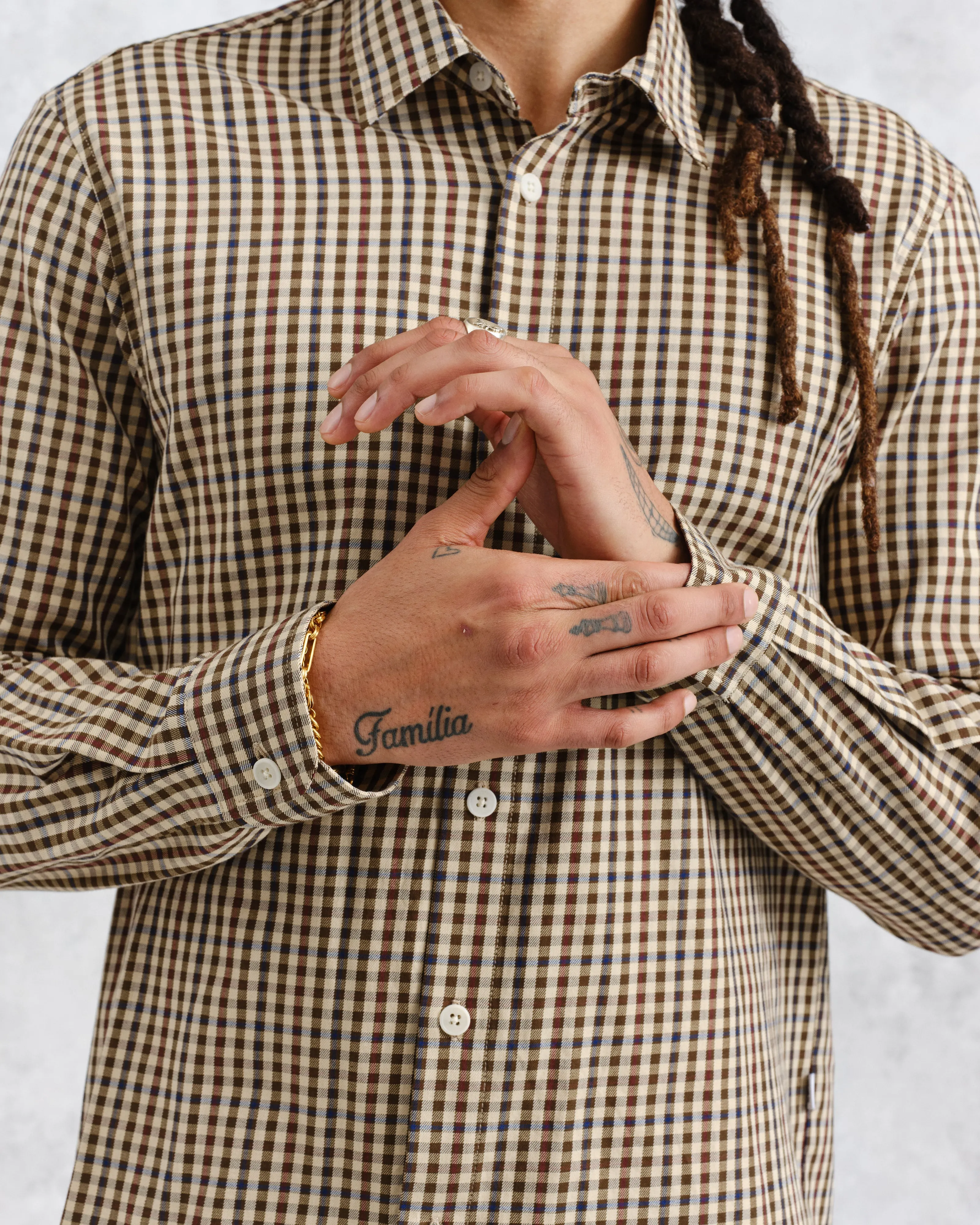 Trin - Beige Check Cotton Shirt sold by Wax London product image thumbnail 2