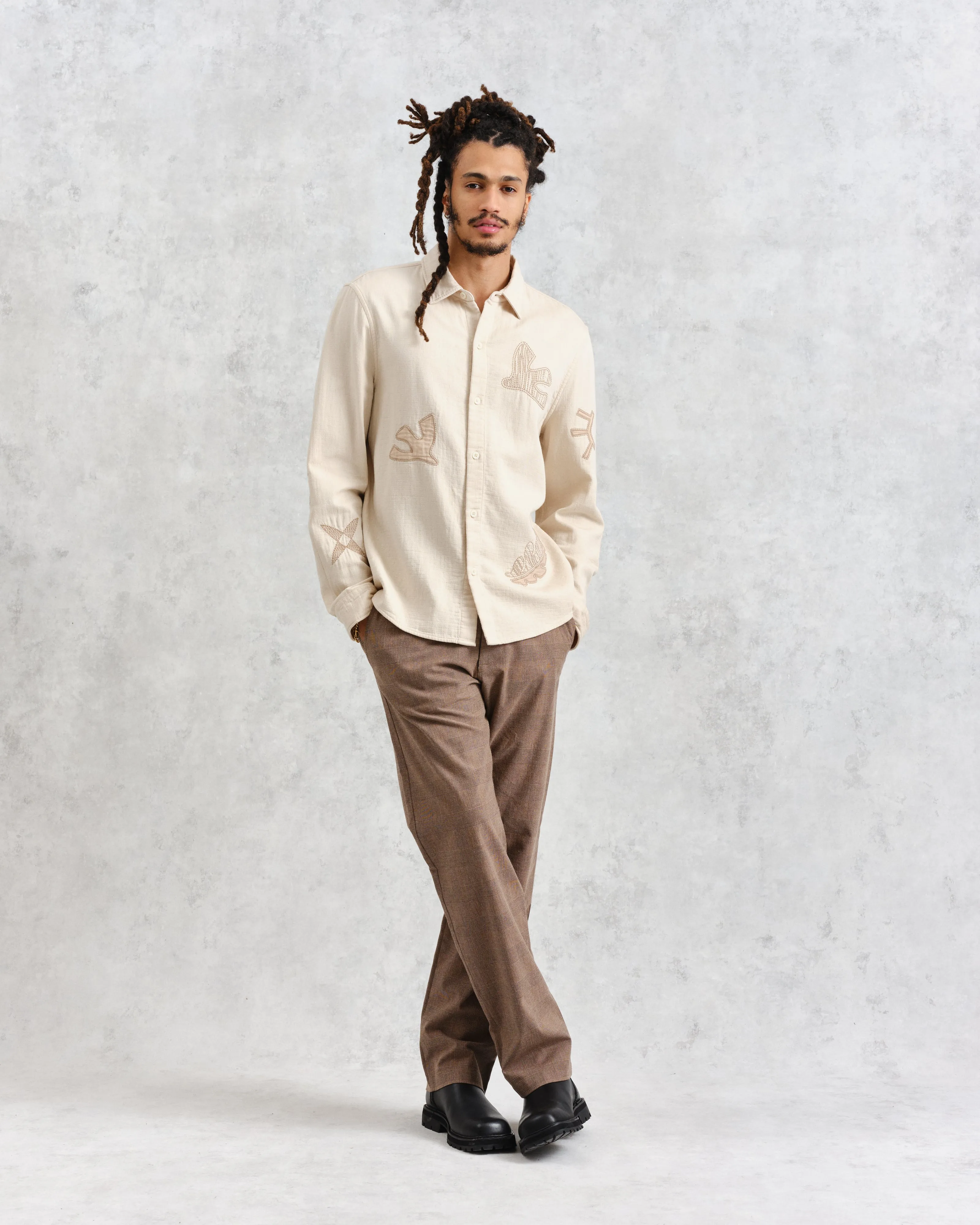 Trin - Ecru Doodle Applique Embroidered Shirt sold by Wax London product image thumbnail 5