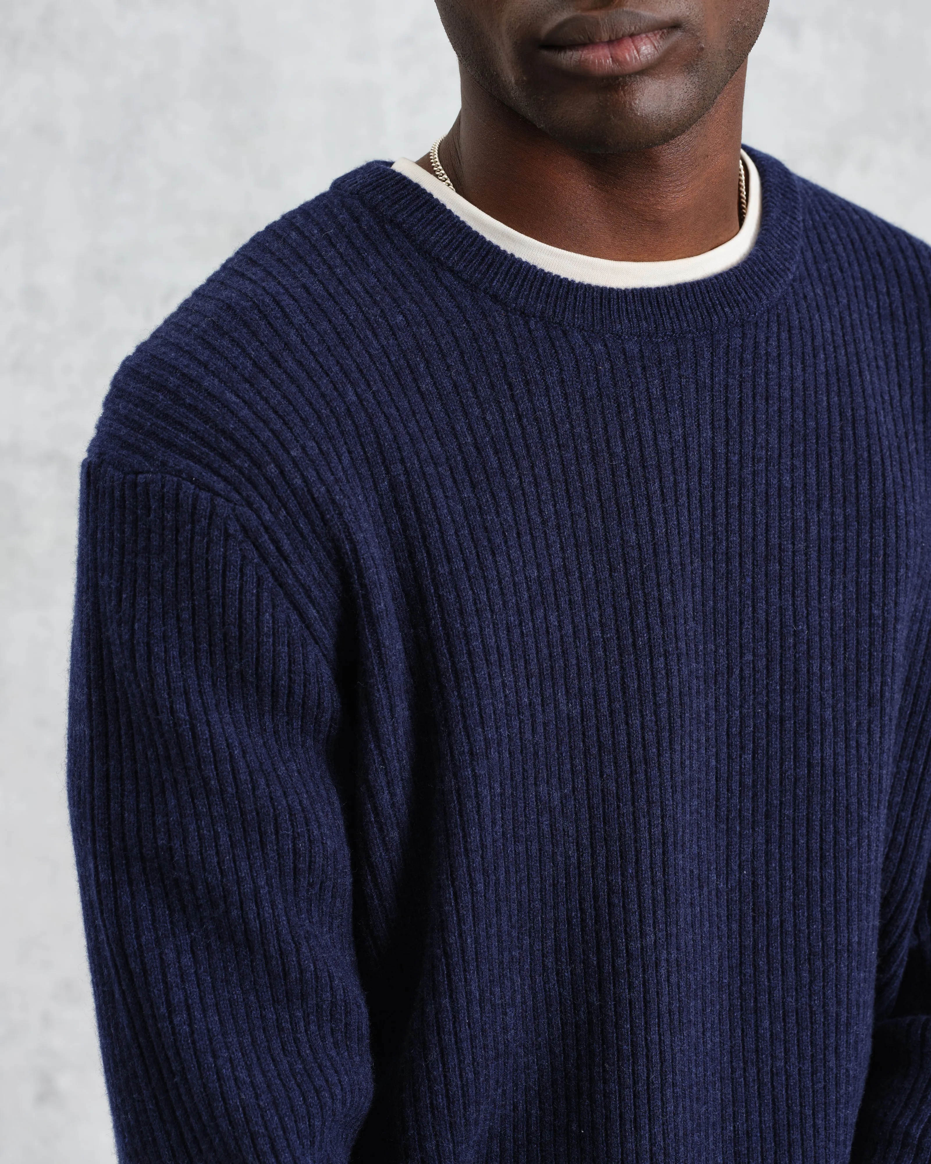 Stanley - Navy Rib-Knit Wool Jumper sold by Wax London product image thumbnail 3