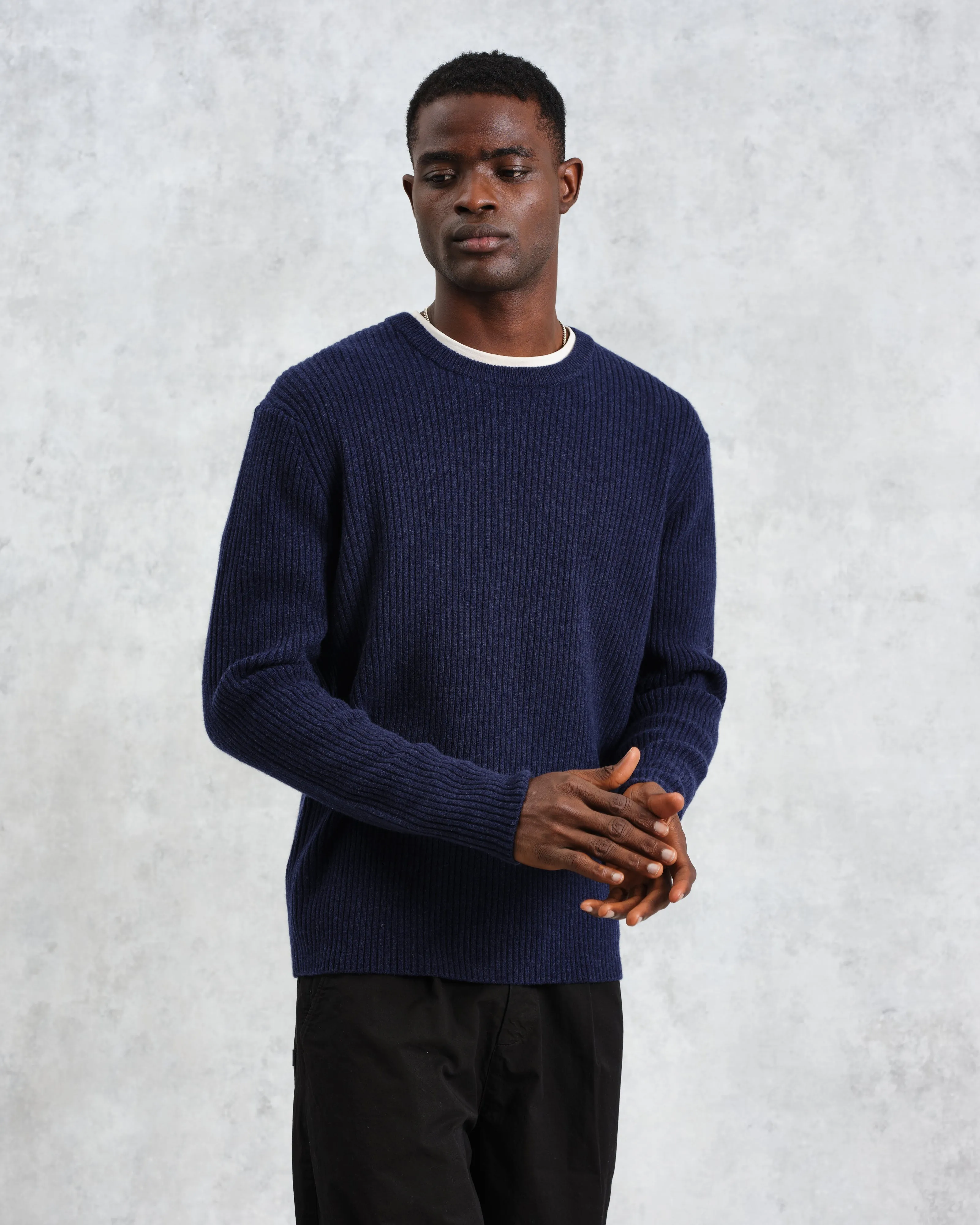Stanley - Navy Rib-Knit Wool Jumper sold by Wax London product image thumbnail 2