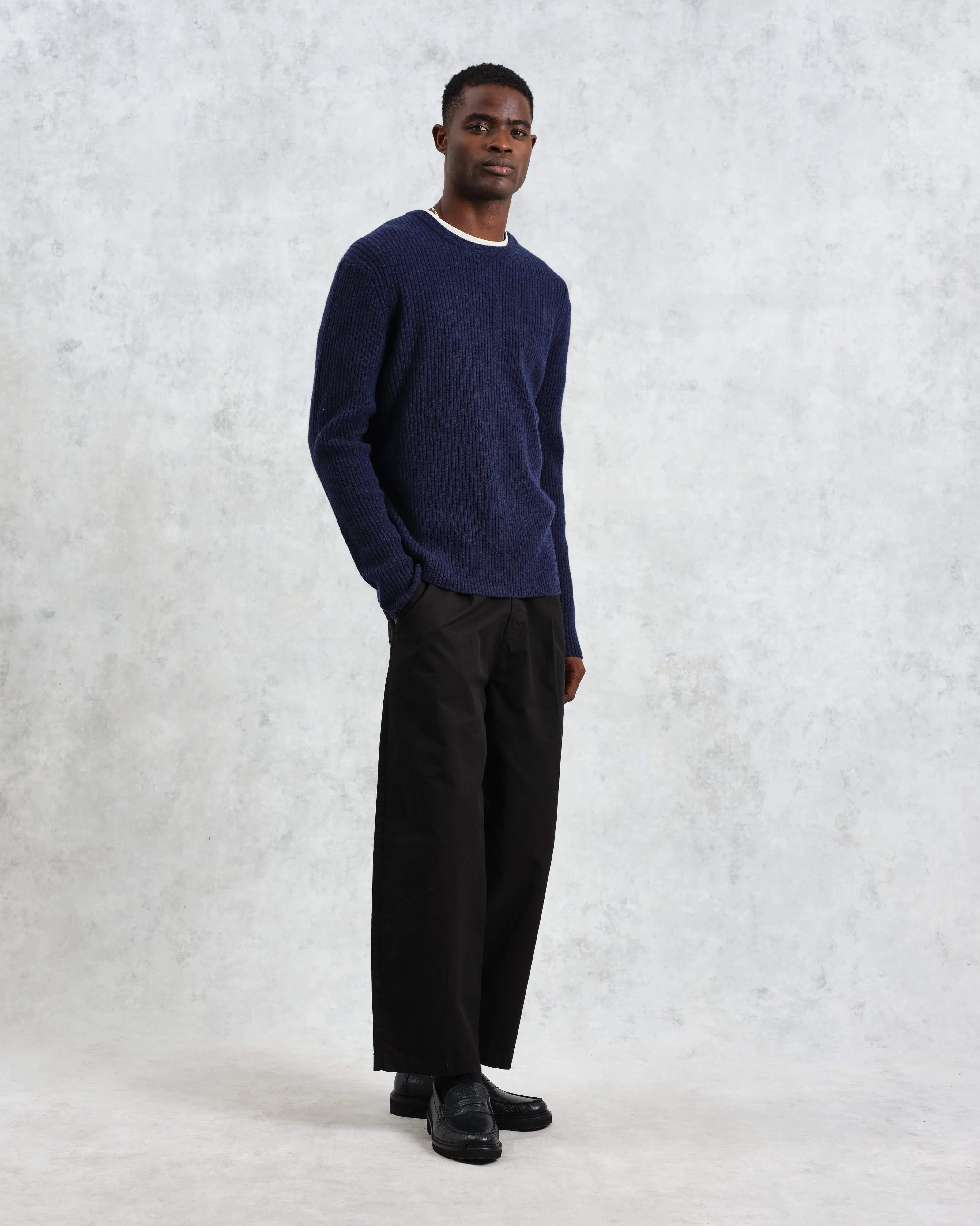Stanley - Navy Rib-Knit Wool Jumper sold by Wax London product image thumbnail 4