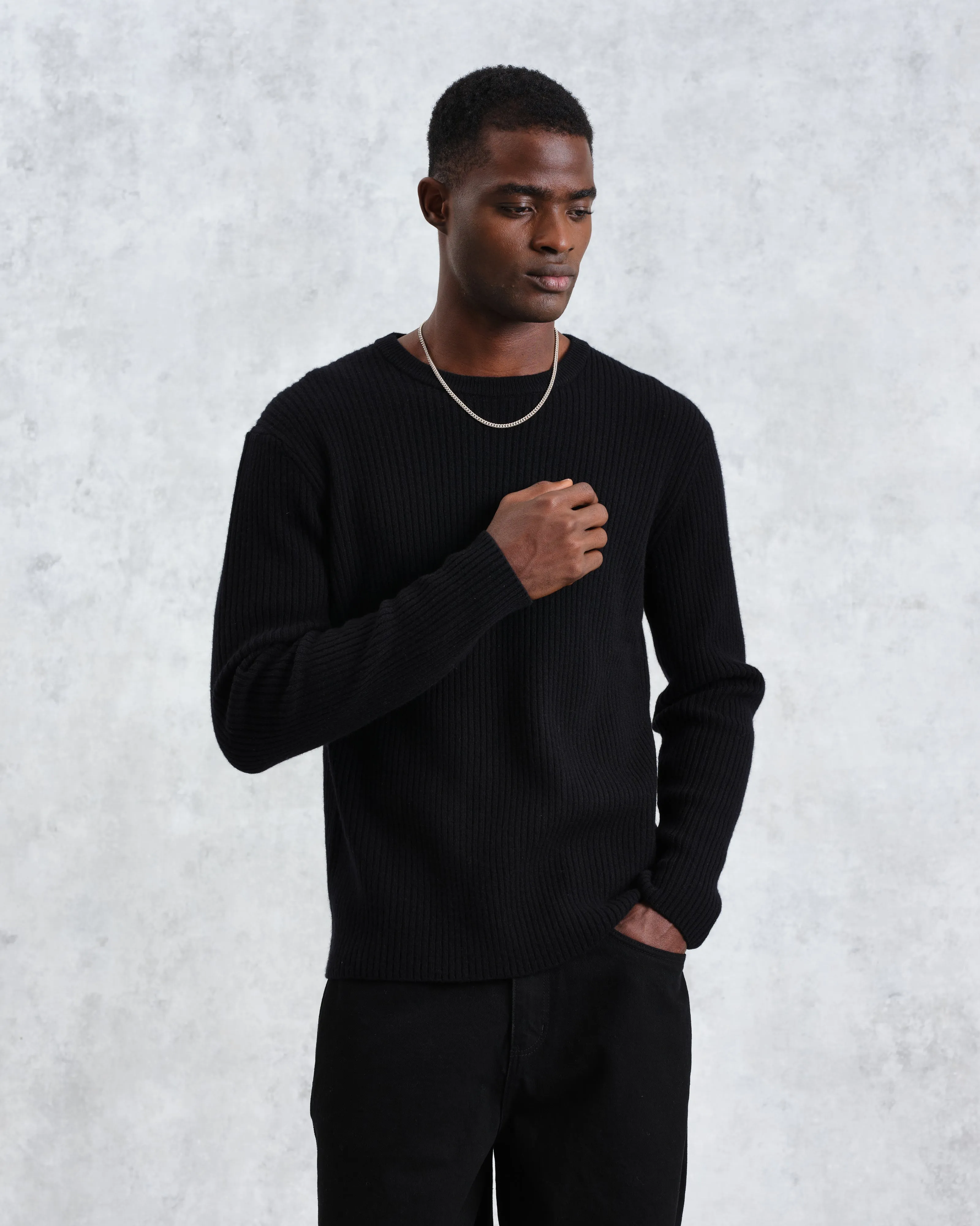 Stanley - Black Rib-Knit Wool Jumper sold by Wax London product image thumbnail 2