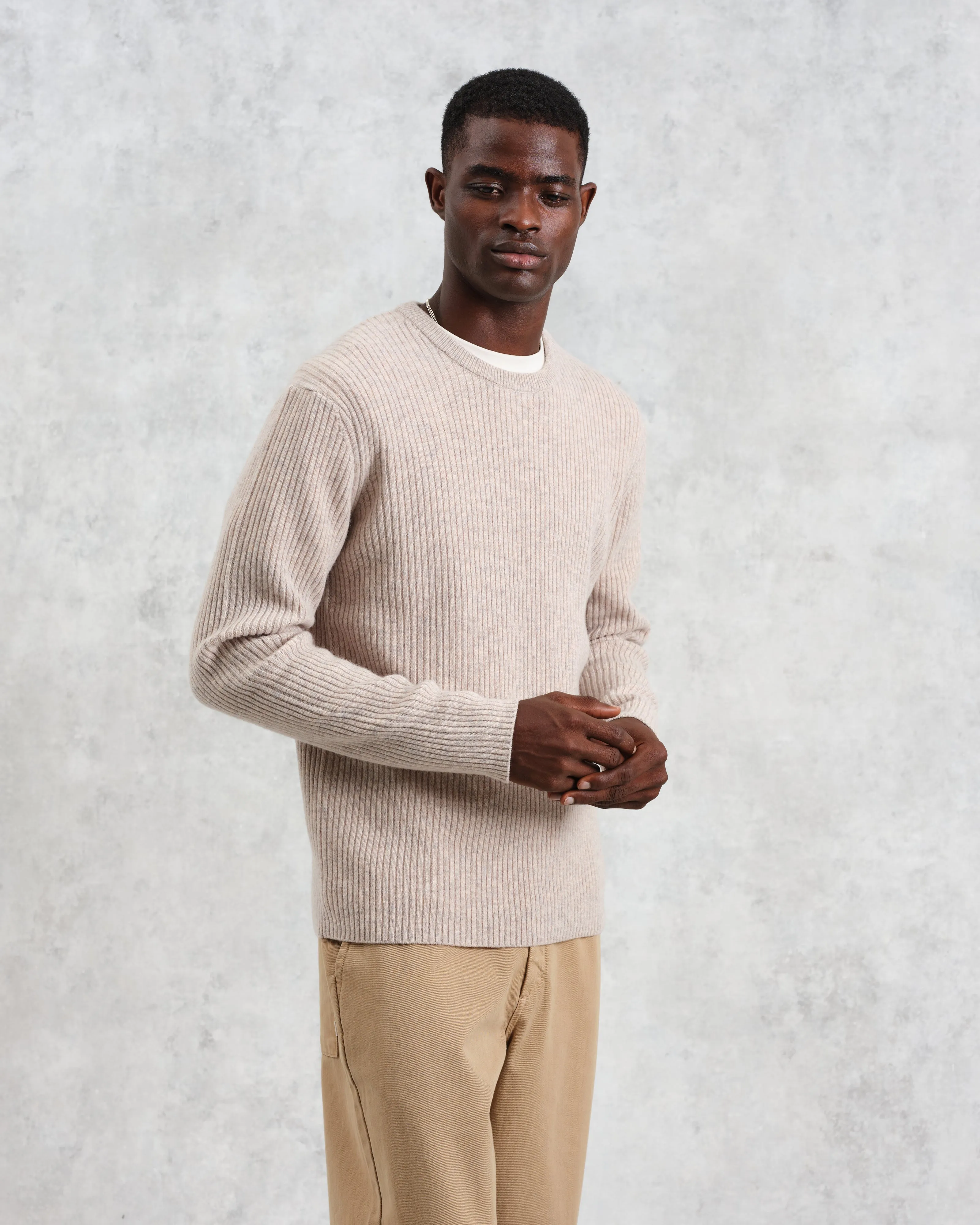 Stanley - Oatmeal Rib-Knit Wool Jumper sold by Wax London product image thumbnail 2
