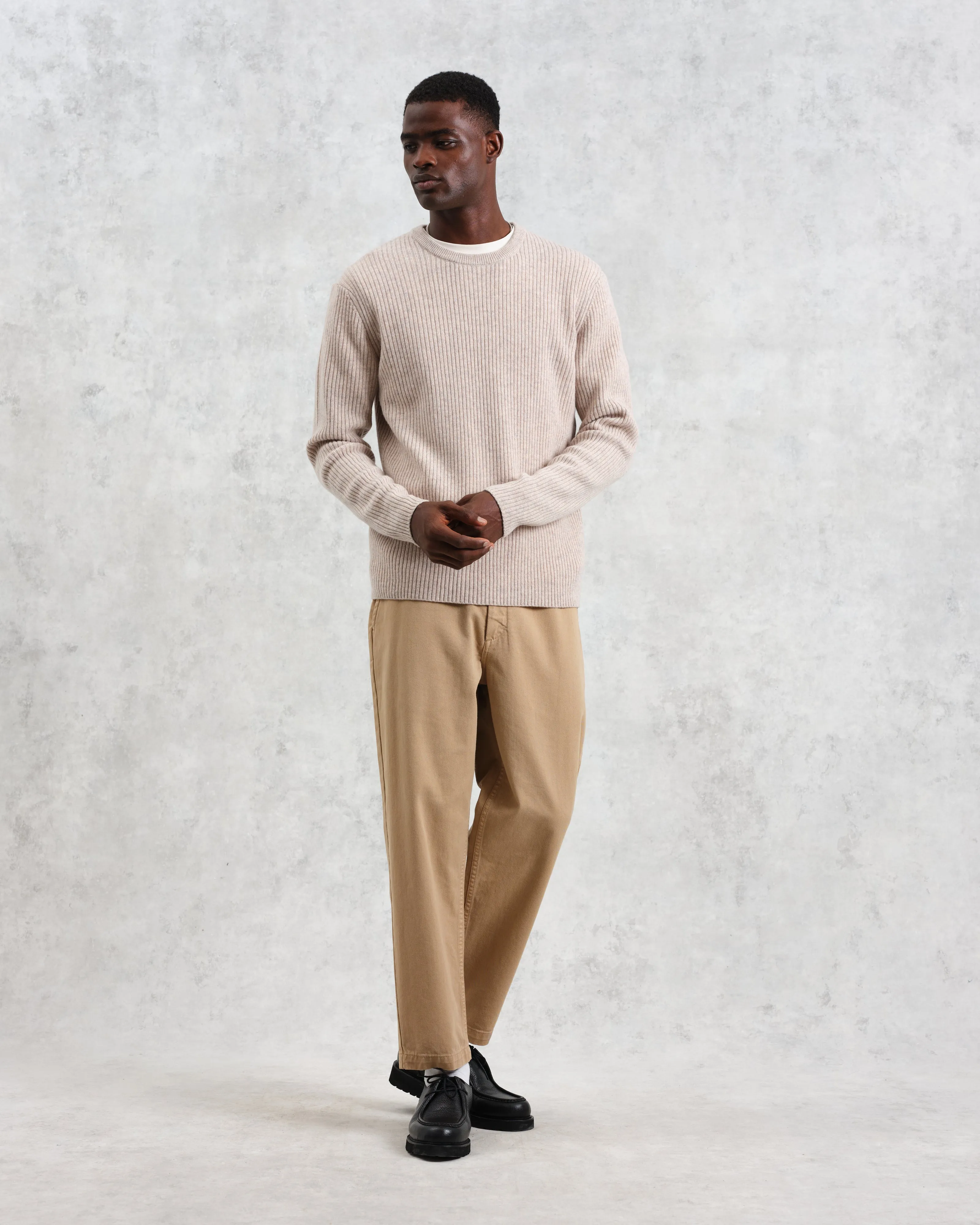 Stanley - Oatmeal Rib-Knit Wool Jumper sold by Wax London product image thumbnail 4