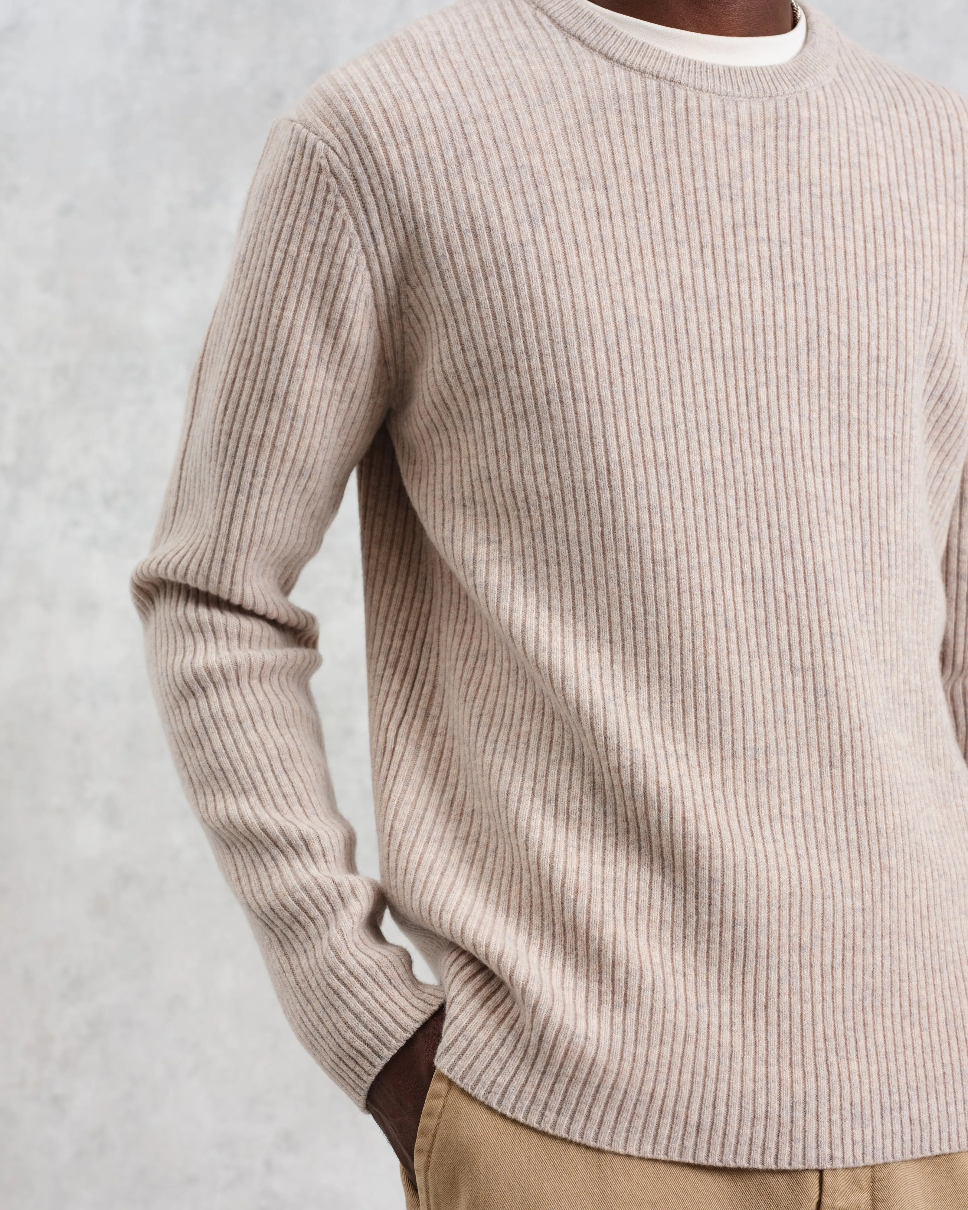 Stanley - Oatmeal Rib-Knit Wool Jumper sold by Wax London product image thumbnail 3