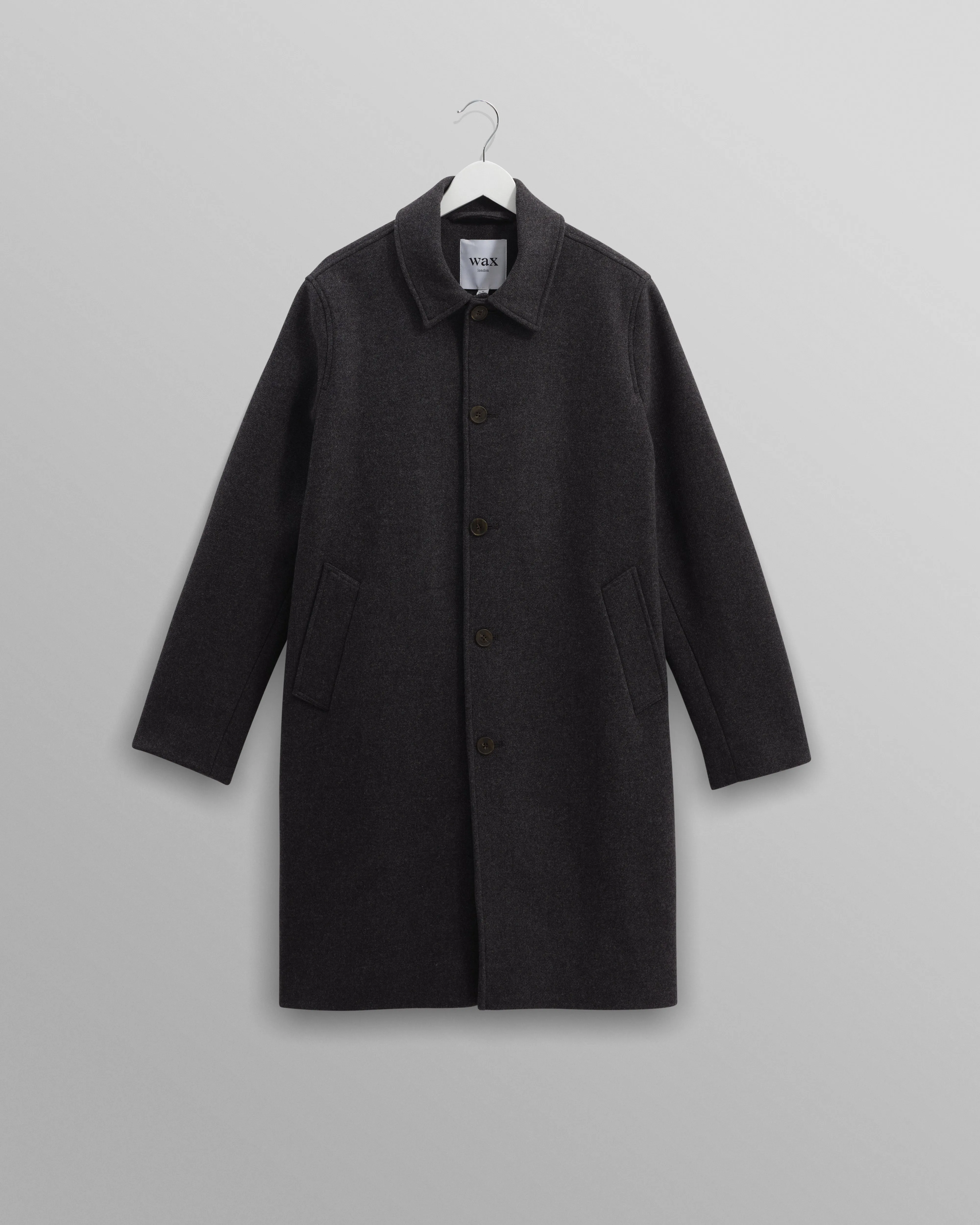 Stan - Charcoal Twill Wool Car Coat sold by Wax London