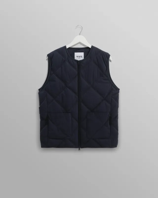 Skye - Navy Quilted Nylon Gilet sold by Wax London