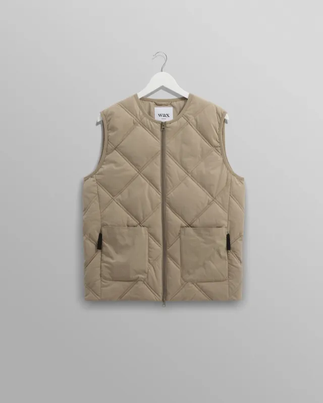 Skye - Khaki Quilted Nylon Gilet sold by Wax London