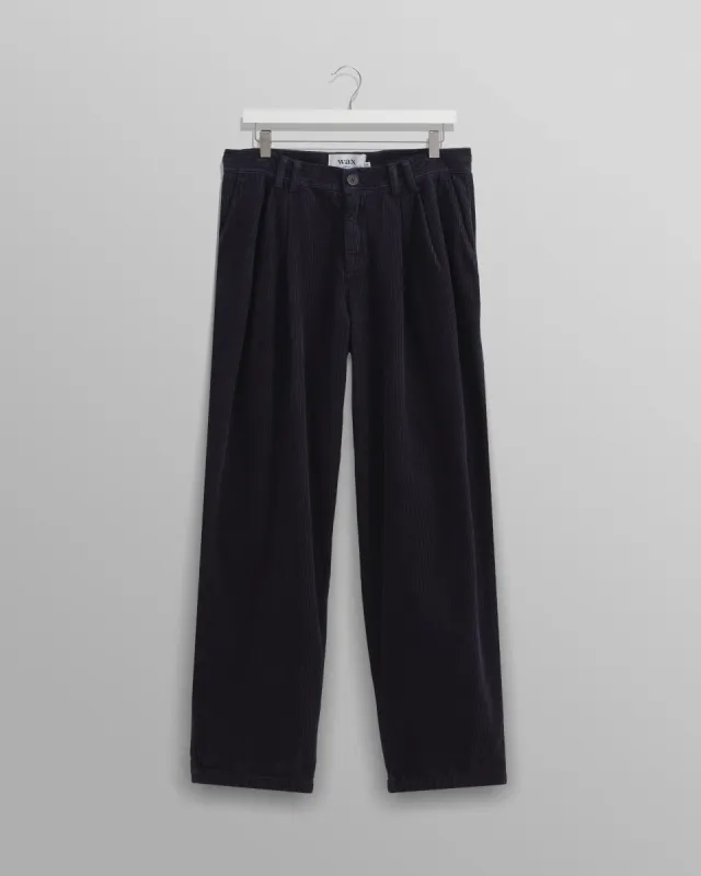 Raleigh - Navy Corduroy Pleated Trousers sold by Wax London