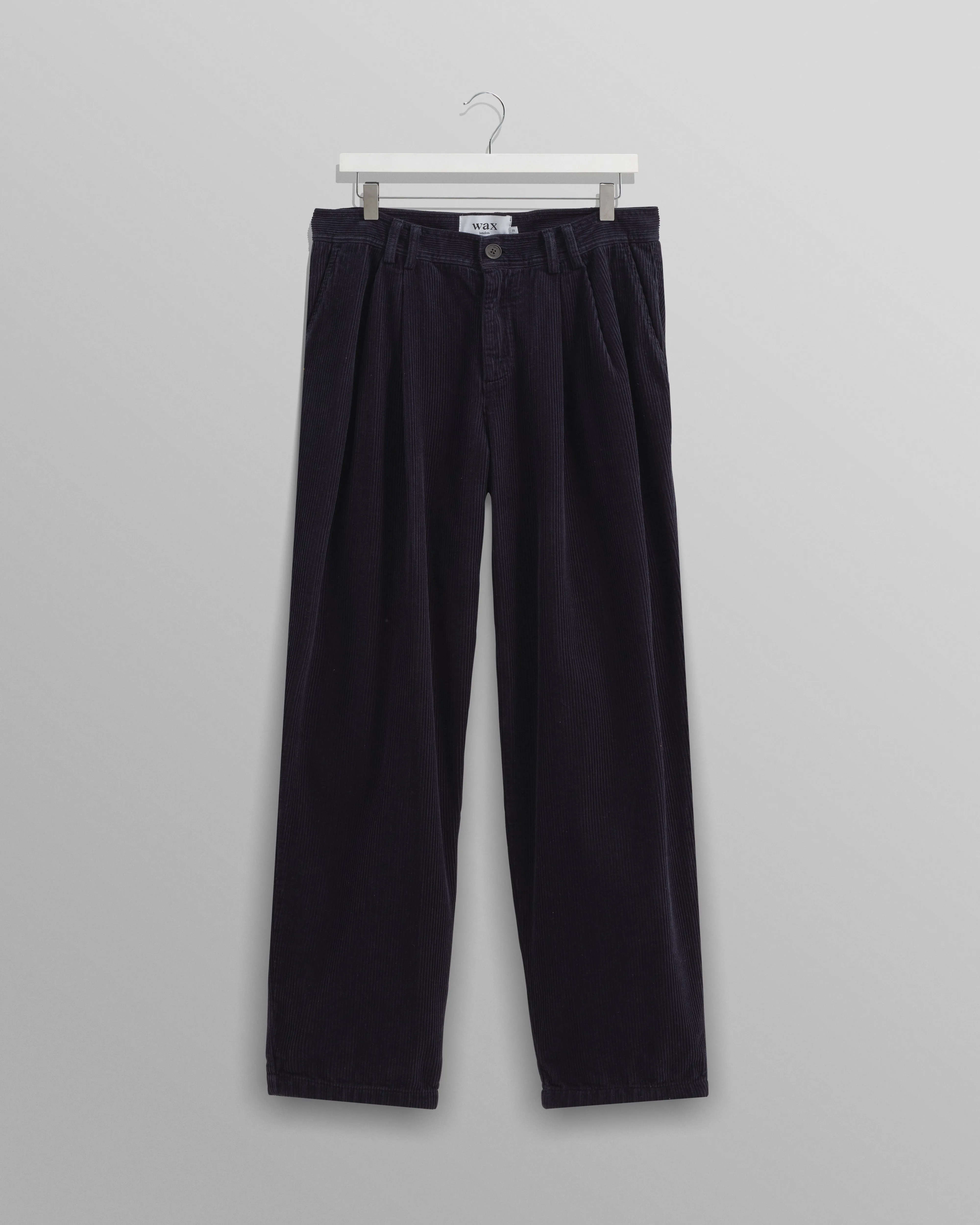 Raleigh - Navy Corduroy Pleated Trousers sold by Wax London