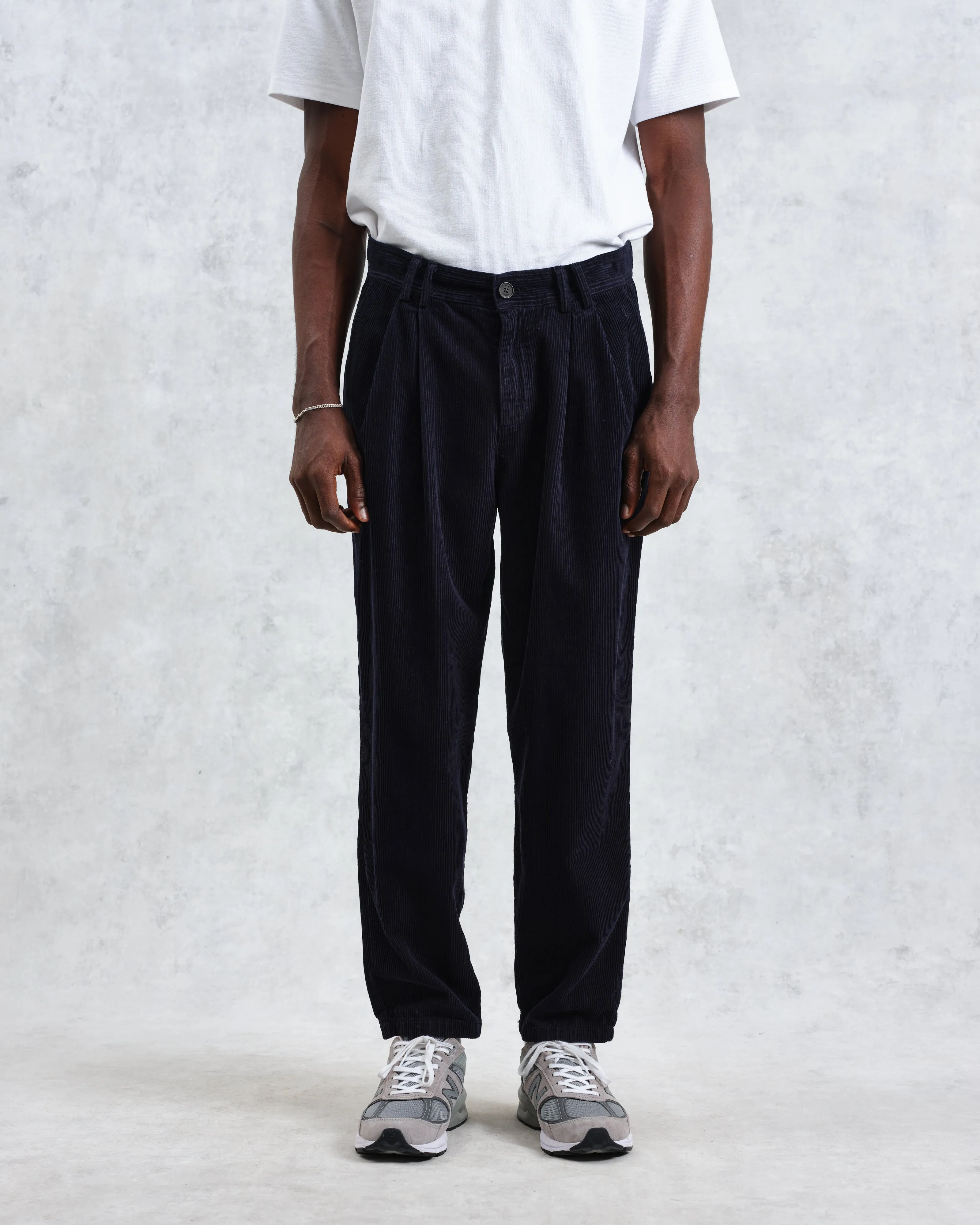 Raleigh - Navy Corduroy Pleated Trousers sold by Wax London product image thumbnail 2