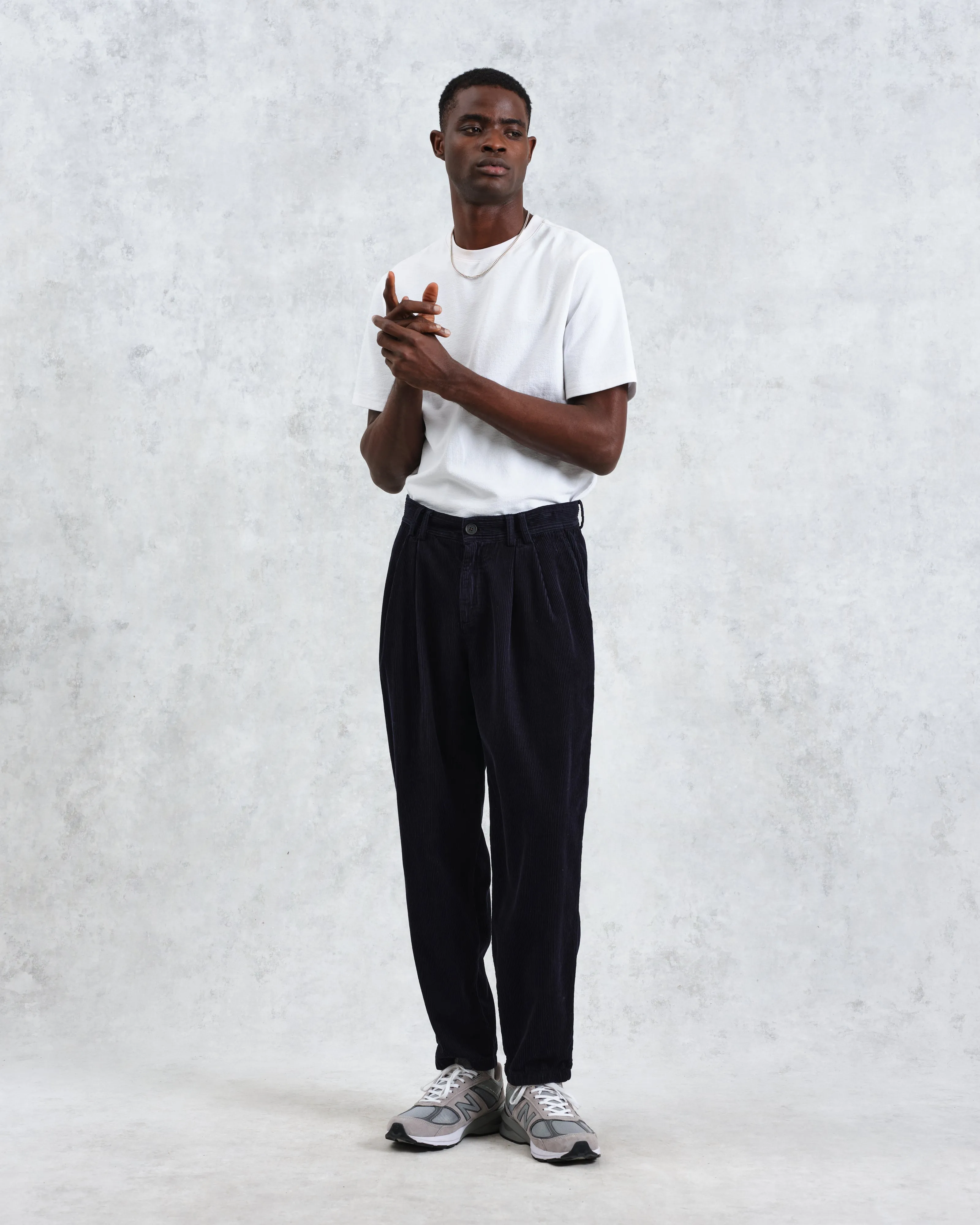 Raleigh - Navy Corduroy Pleated Trousers sold by Wax London product image thumbnail 4