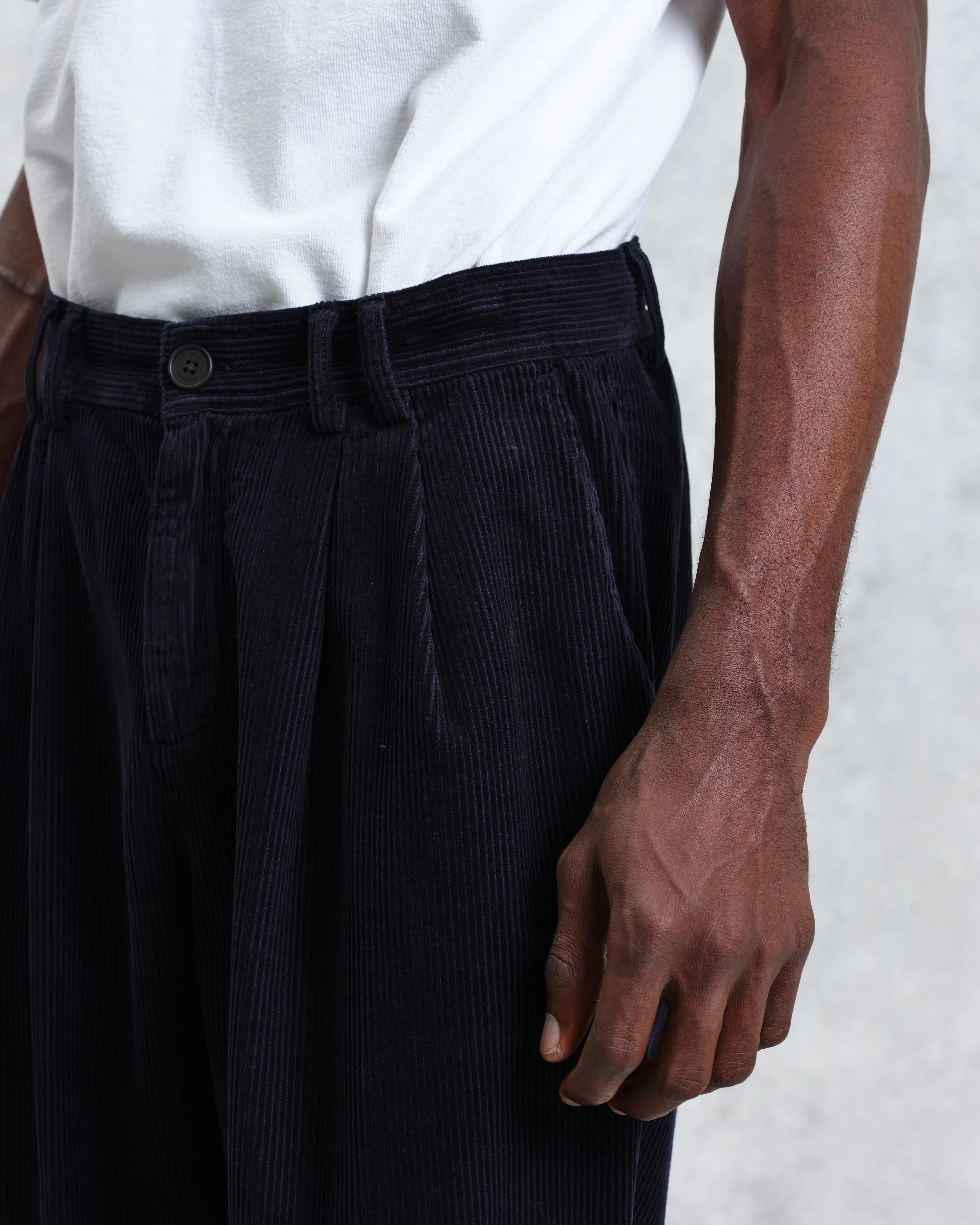 Raleigh - Navy Corduroy Pleated Trousers sold by Wax London product image thumbnail 3