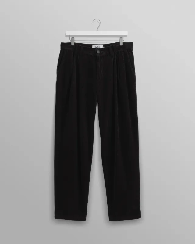 Raleigh - Black Corduroy Pleated Trousers sold by Wax London