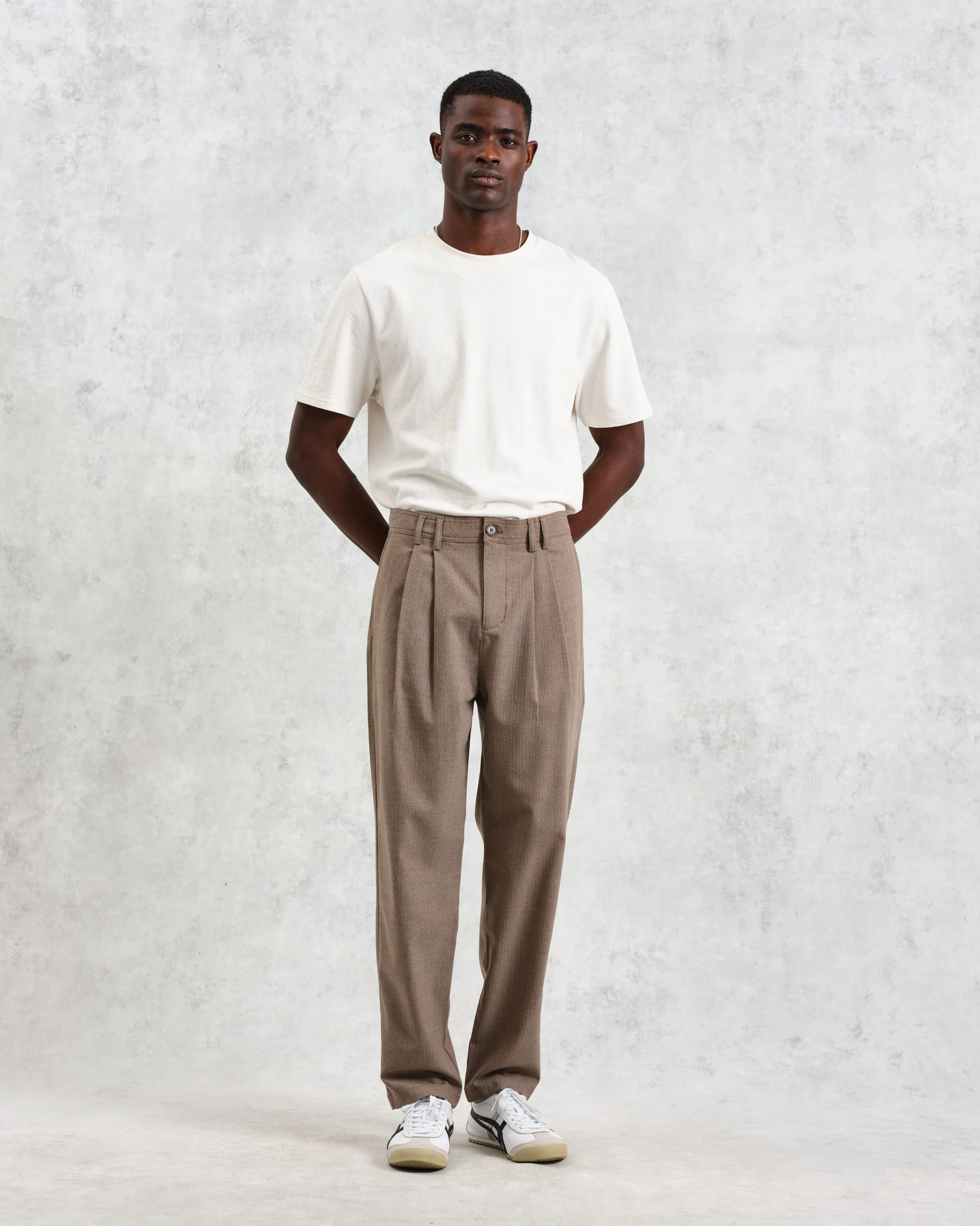 Raleigh - Light Brown Herringbone Pleated Trousers sold by Wax London product image thumbnail 4