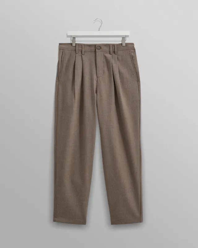 Raleigh - Light Brown Herringbone Pleated Trousers made by Wax London
