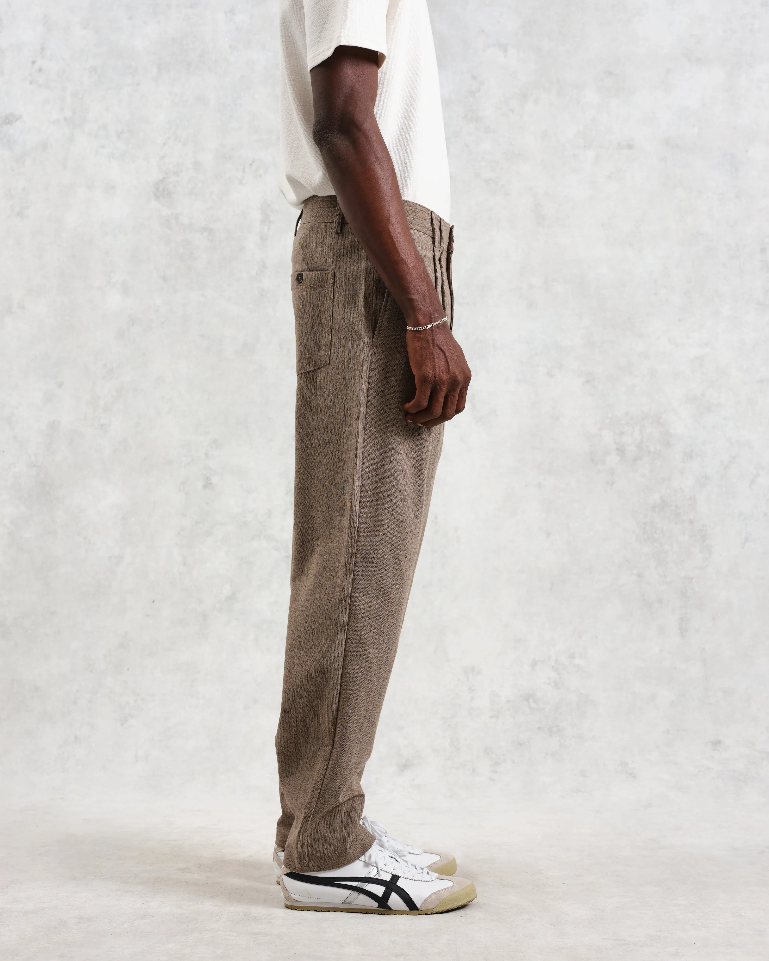 Raleigh - Light Brown Herringbone Pleated Trousers sold by Wax London product image thumbnail 5