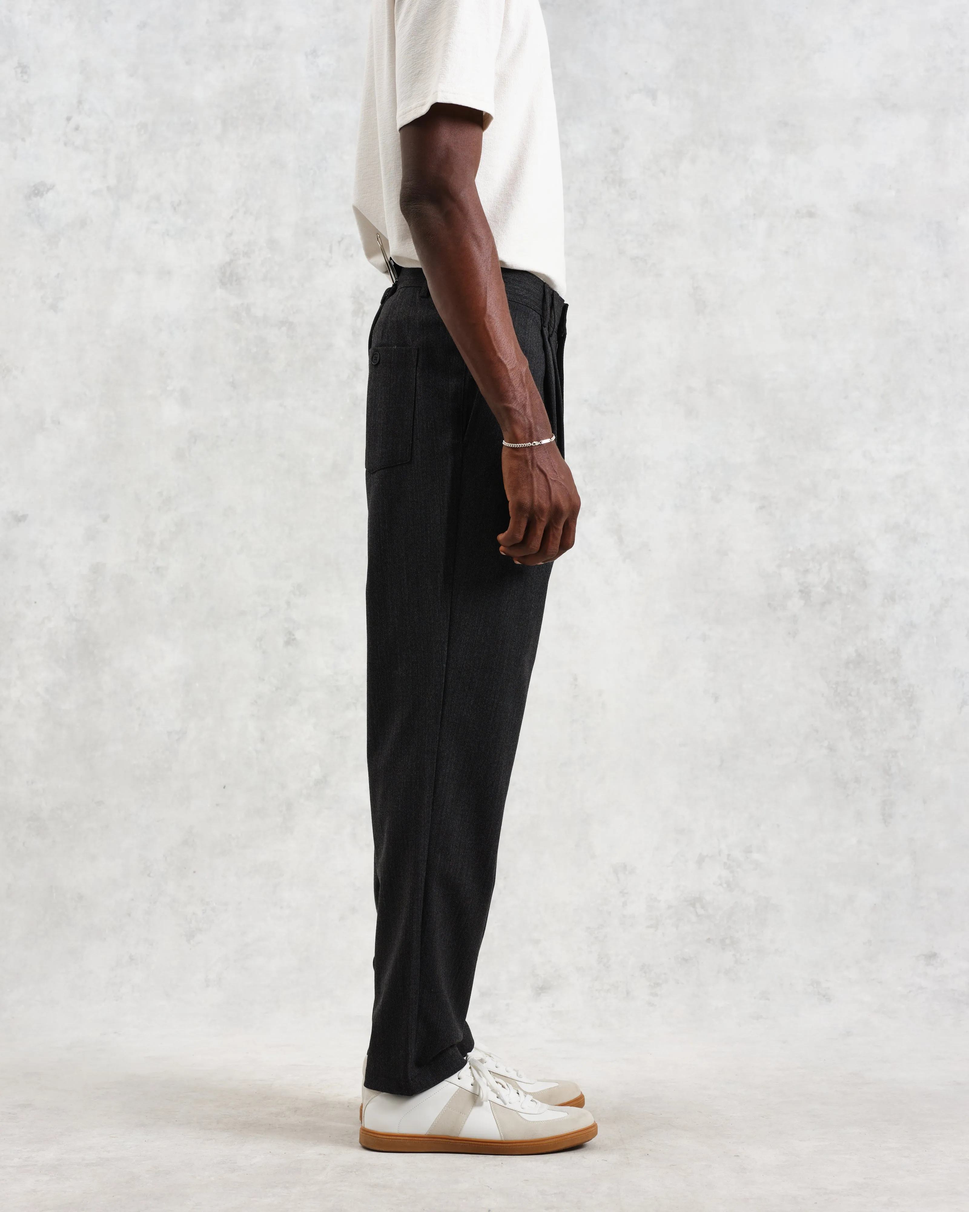 Raleigh - Charcoal Herringbone Pleated Trousers sold by Wax London product image thumbnail 5