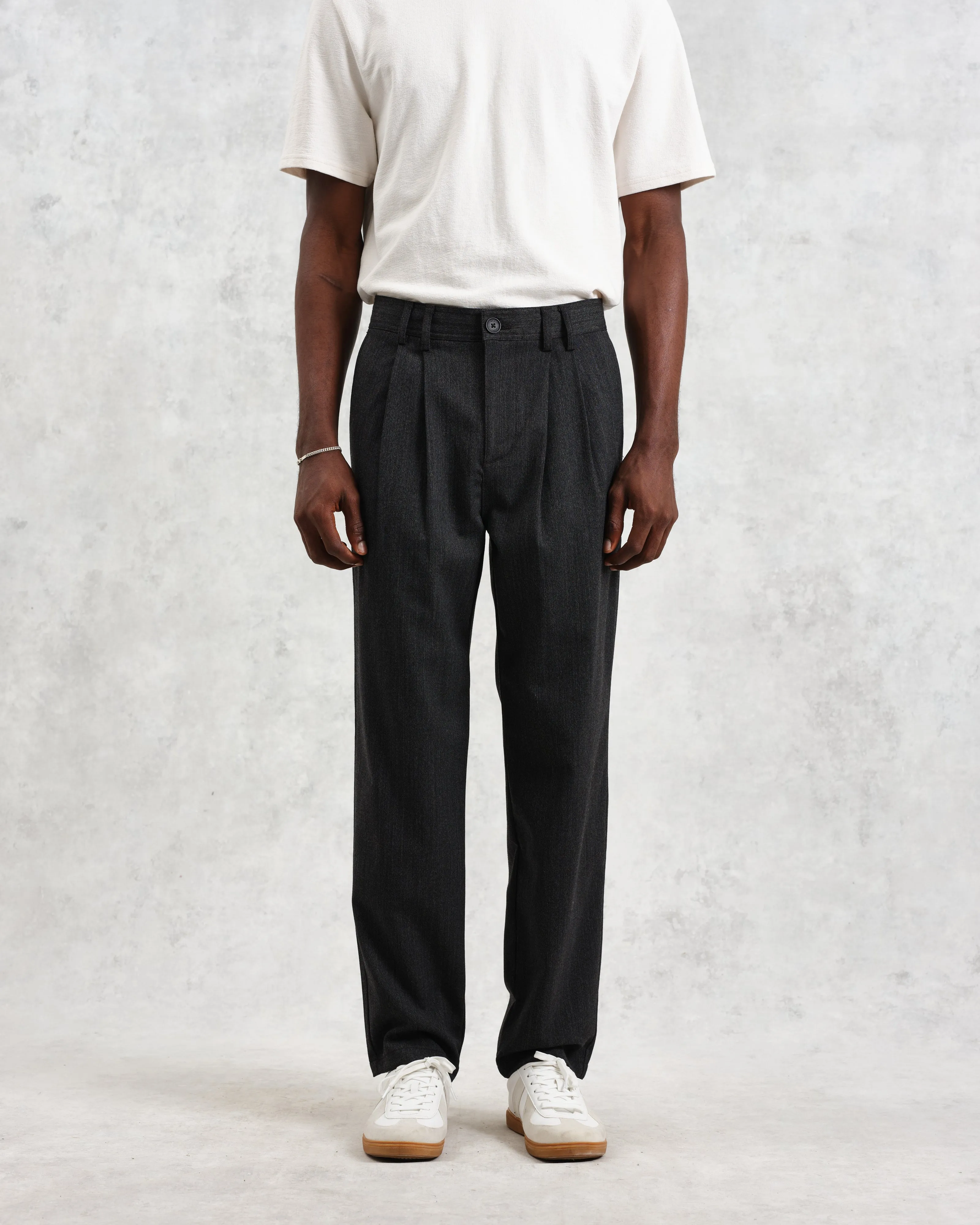 Raleigh - Charcoal Herringbone Pleated Trousers sold by Wax London product image thumbnail 2