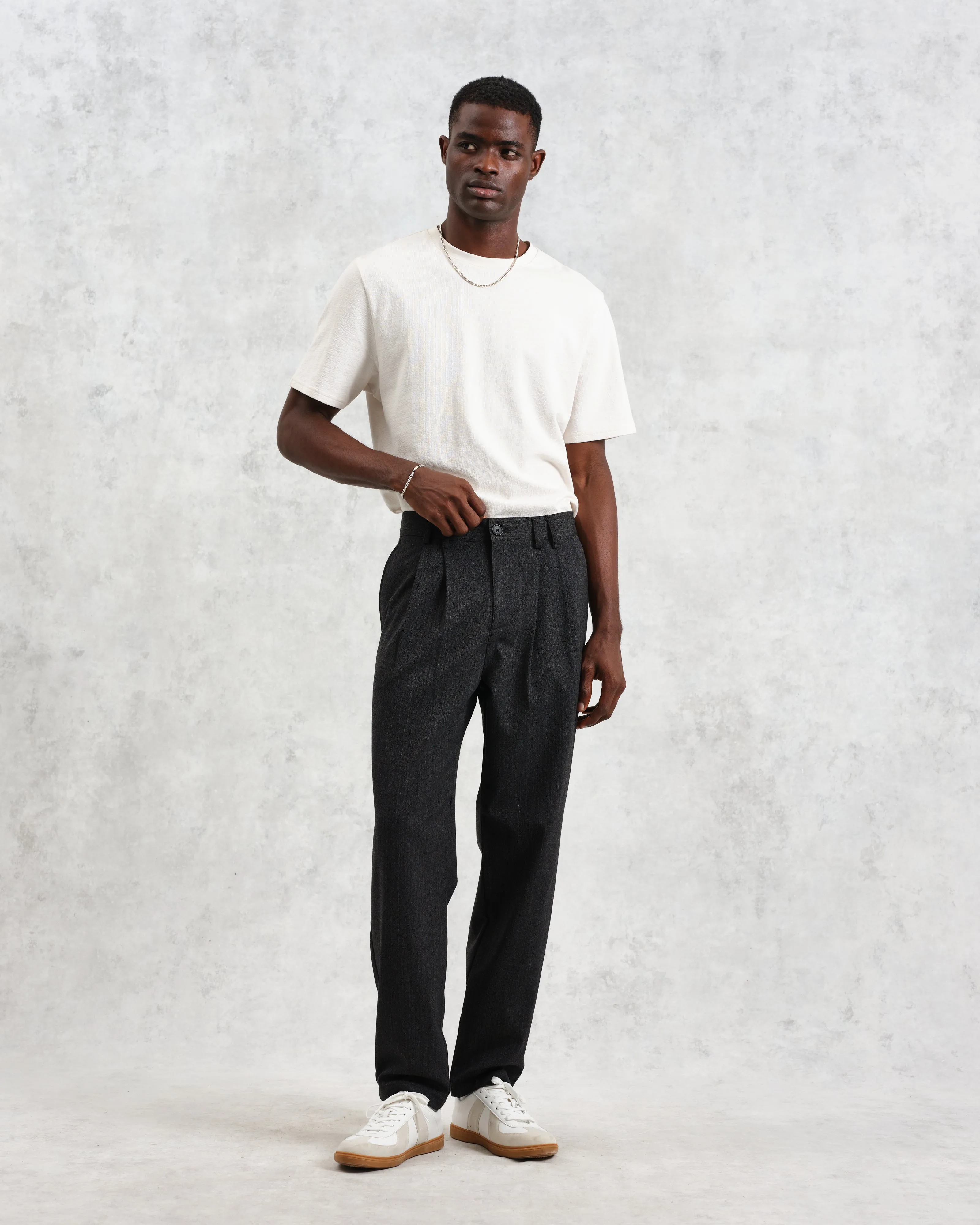 Raleigh - Charcoal Herringbone Pleated Trousers sold by Wax London product image thumbnail 4