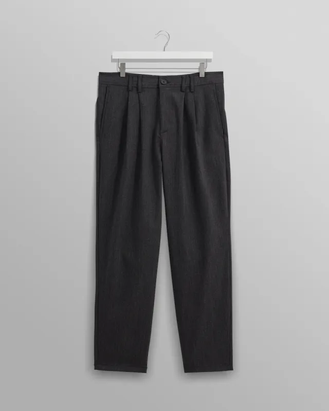 Raleigh - Charcoal Herringbone Pleated Trousers made by Wax London