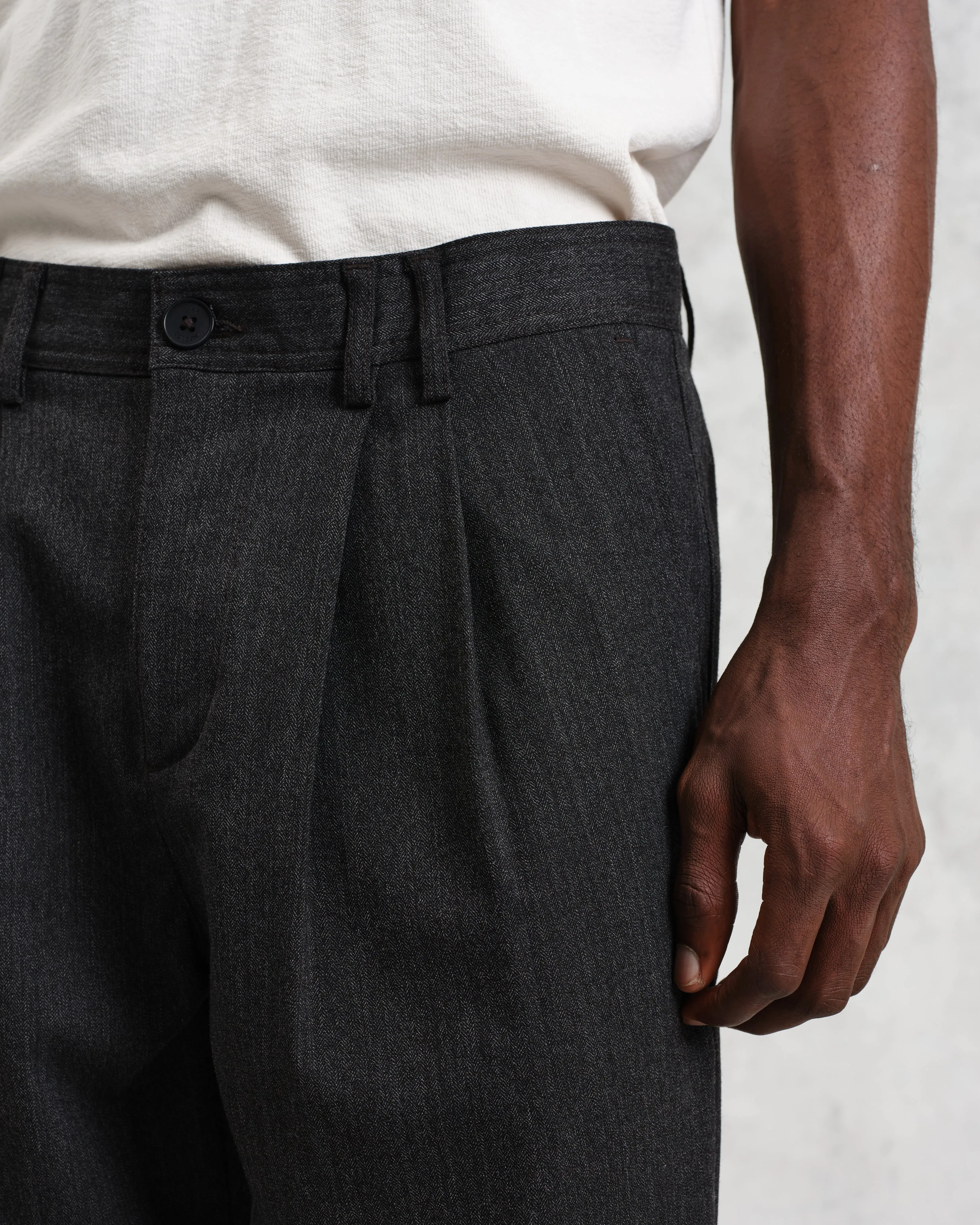 Raleigh - Charcoal Herringbone Pleated Trousers sold by Wax London product image thumbnail 3