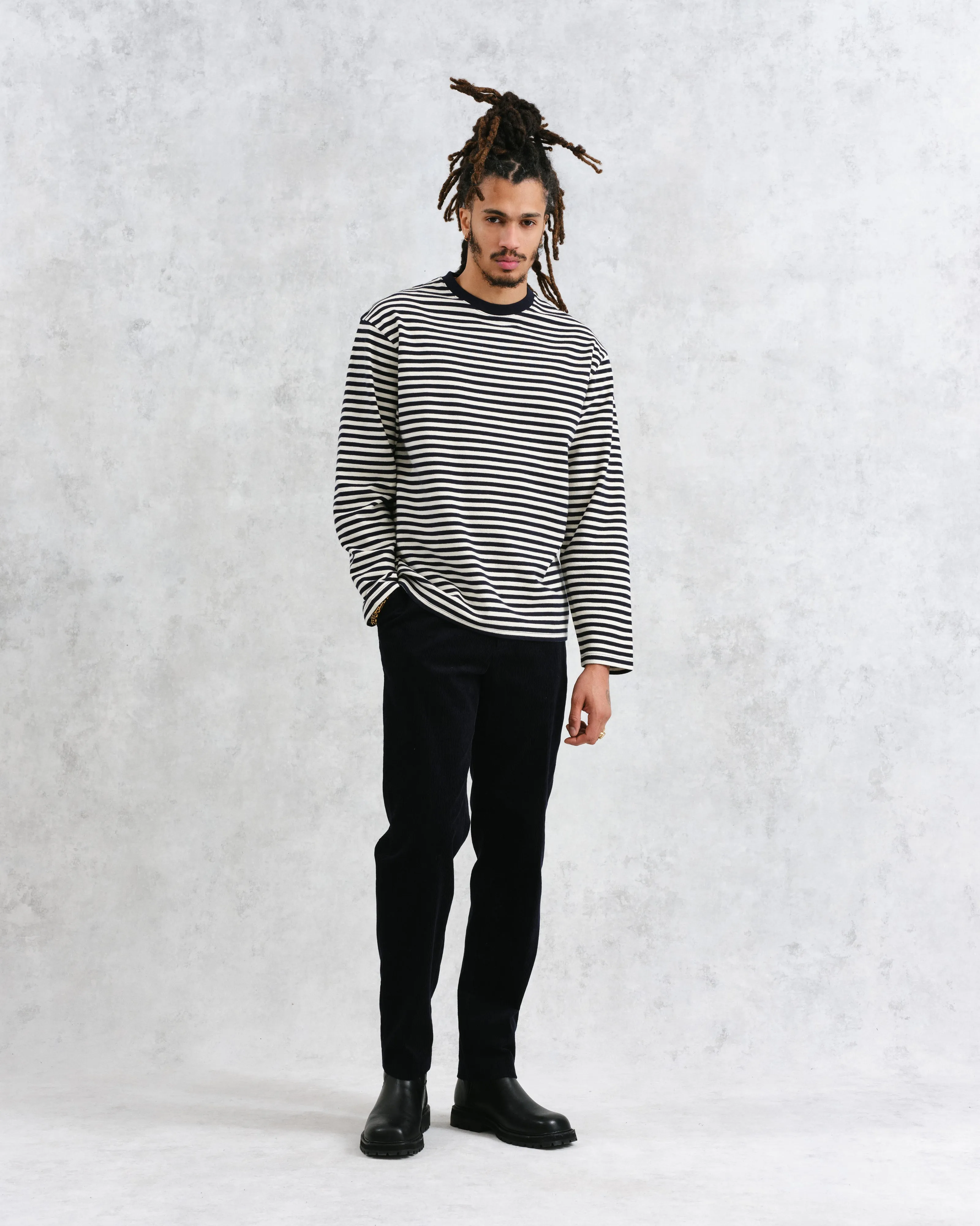 Peak - Ecru Striped Textured Organic Cotton T-Shirt sold by Wax London product image thumbnail 4