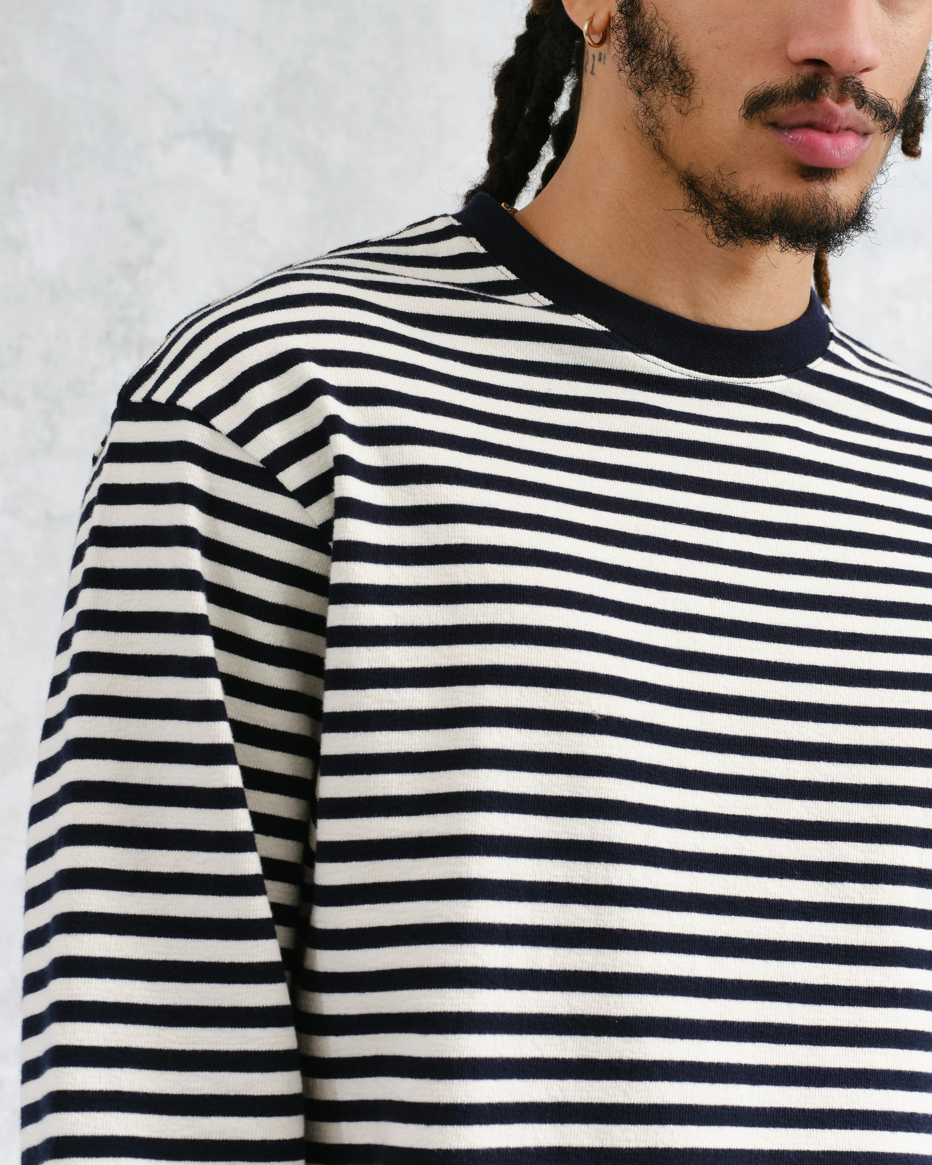 Peak - Ecru Striped Textured Organic Cotton T-Shirt sold by Wax London product image thumbnail 3