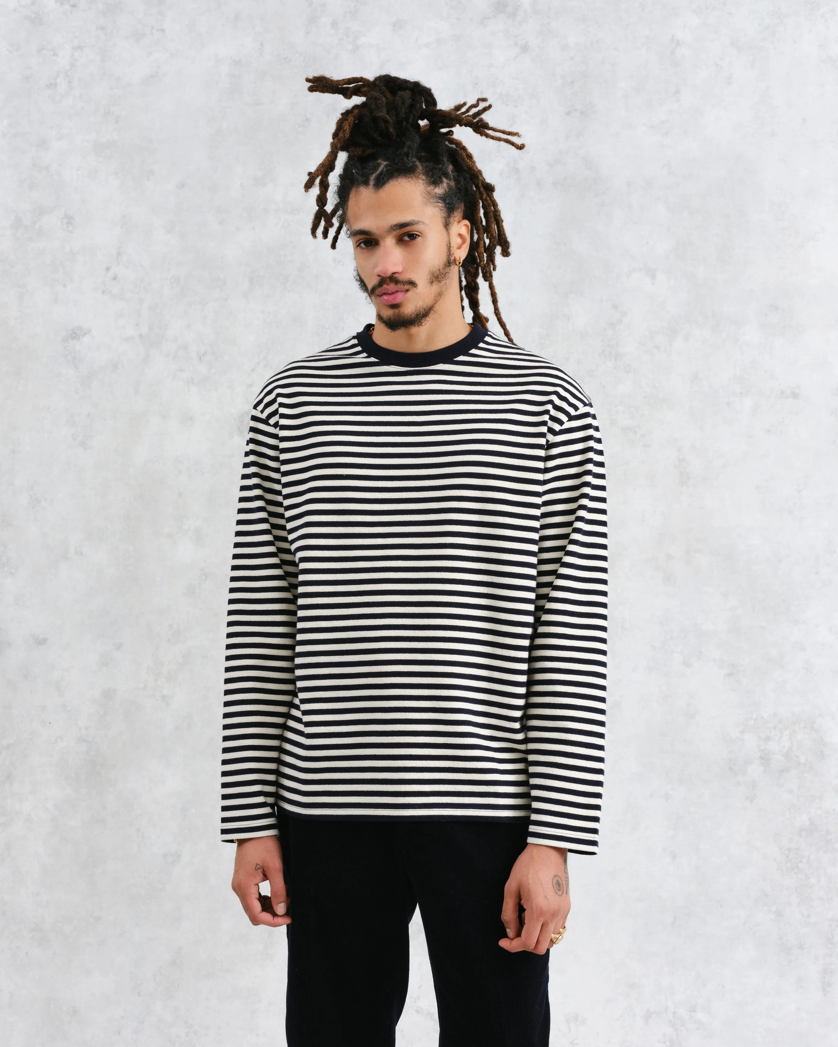 Peak - Ecru Striped Textured Organic Cotton T-Shirt sold by Wax London product image thumbnail 2