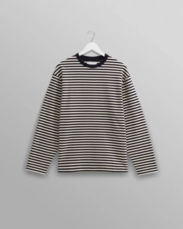 Peak - Ecru Striped Textured Organic Cotton T-Shirt made by Wax London