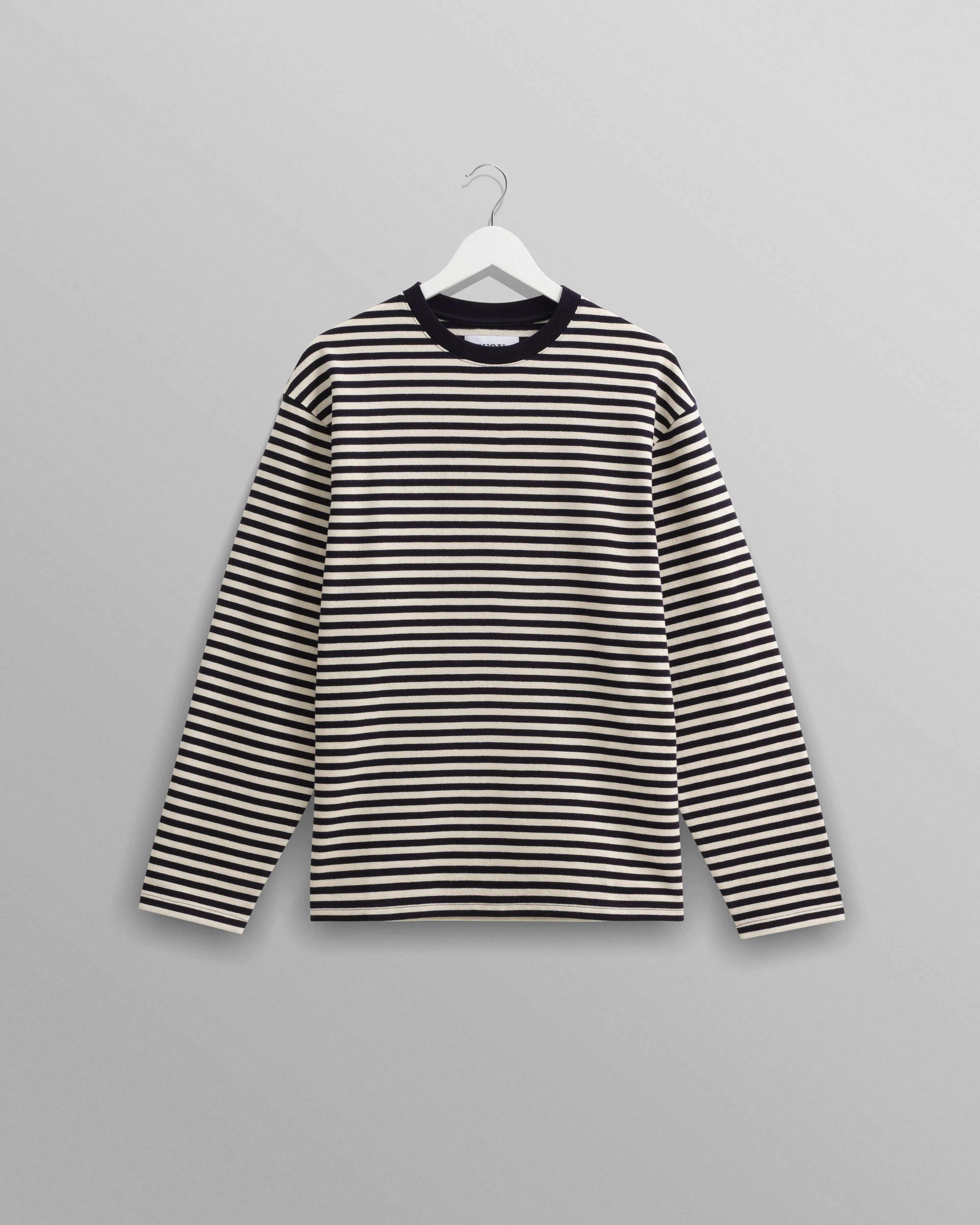 Peak - Ecru Striped Textured Organic Cotton T-Shirt sold by Wax London