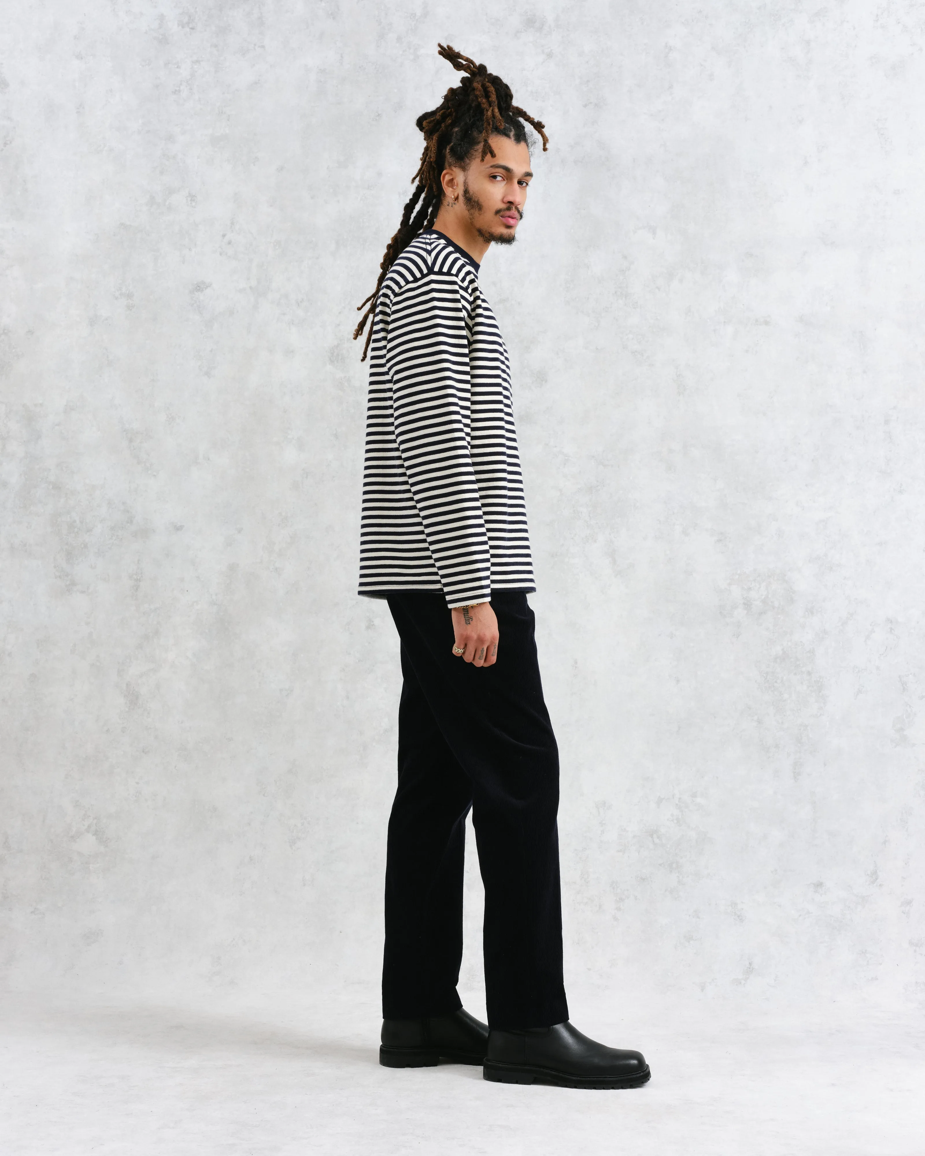 Peak - Ecru Striped Textured Organic Cotton T-Shirt sold by Wax London product image thumbnail 5