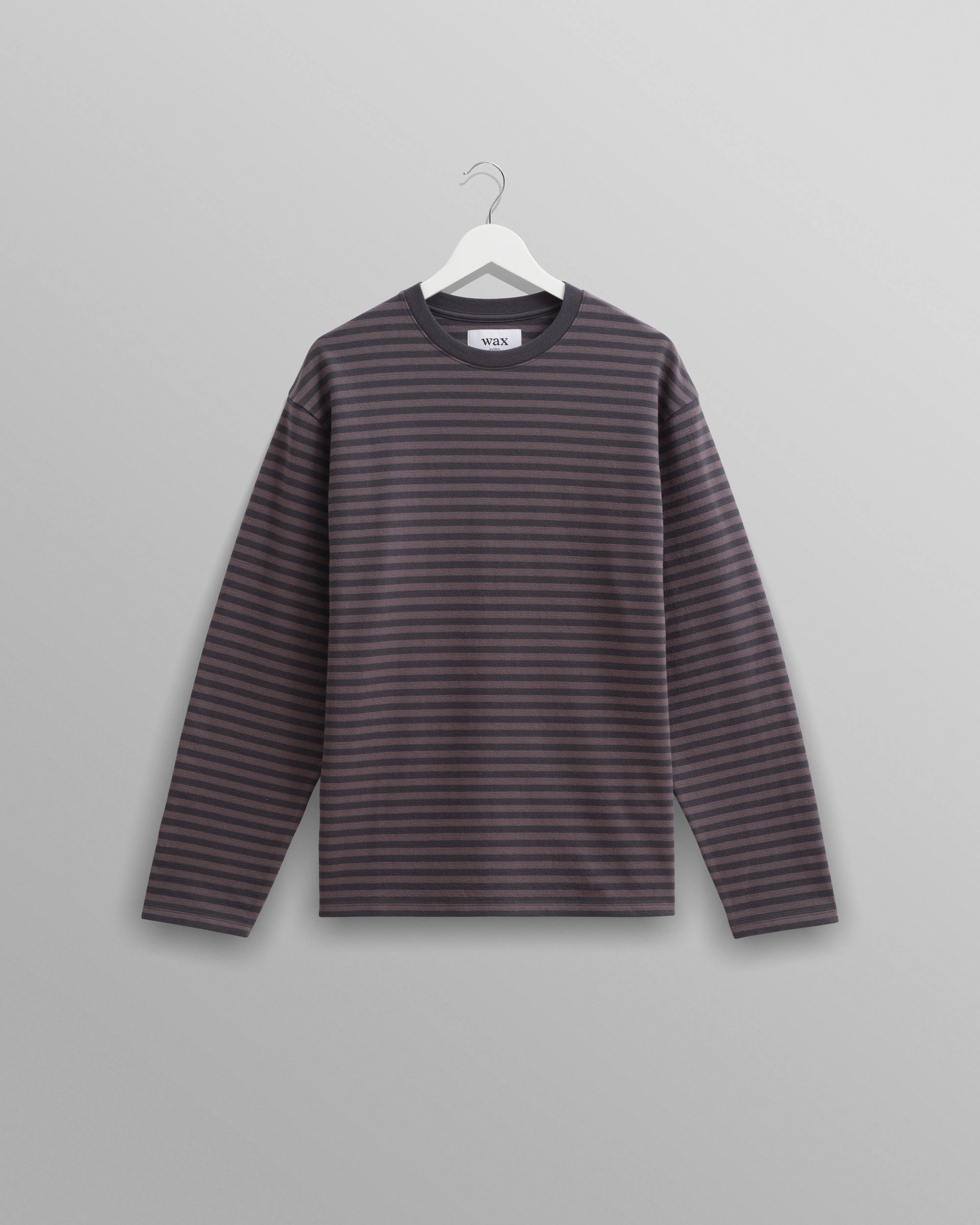 Peak - Charcoal Striped Textured Organic Cotton T-Shirt sold by Wax London