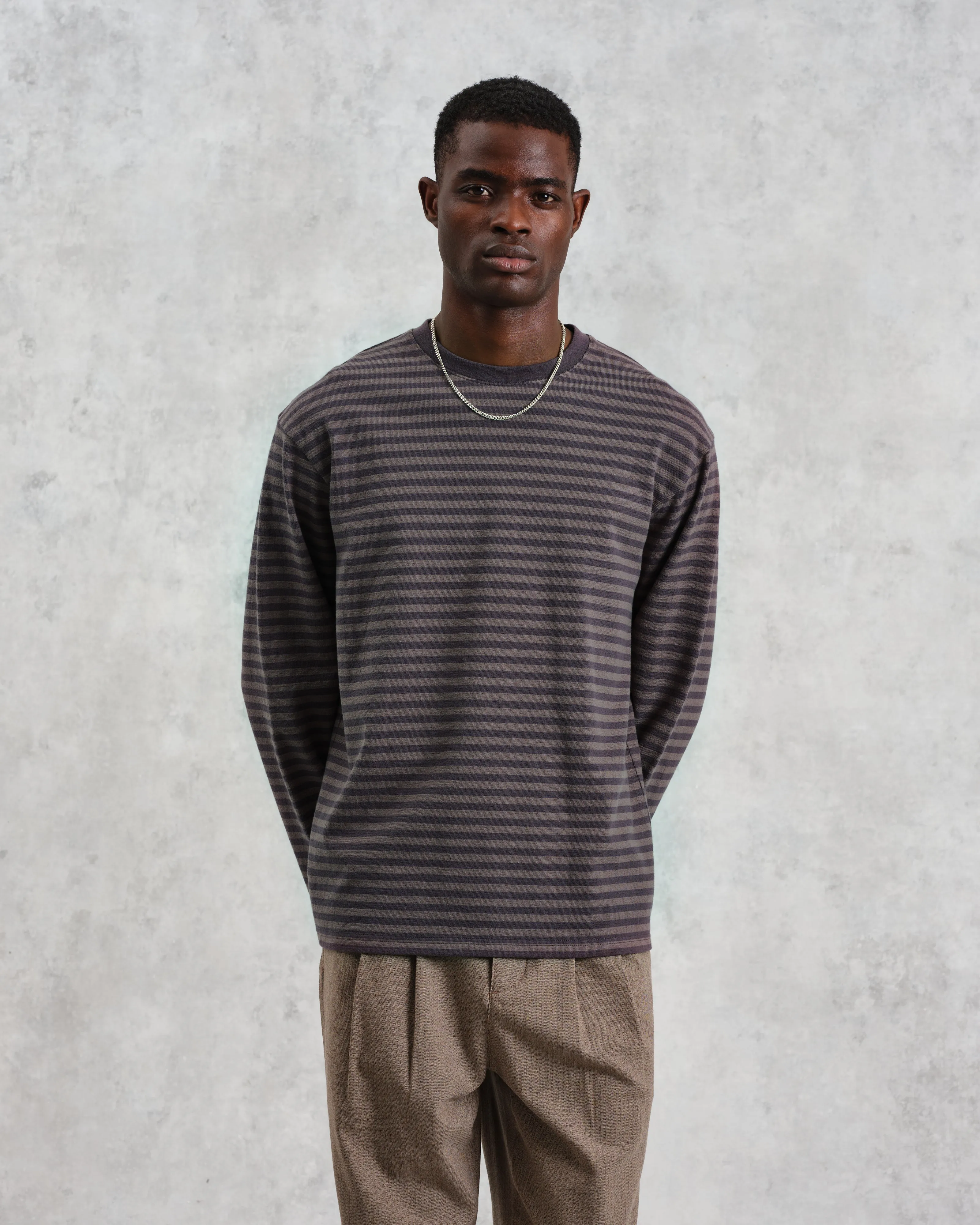 Peak - Charcoal Striped Textured Organic Cotton T-Shirt sold by Wax London product image thumbnail 2