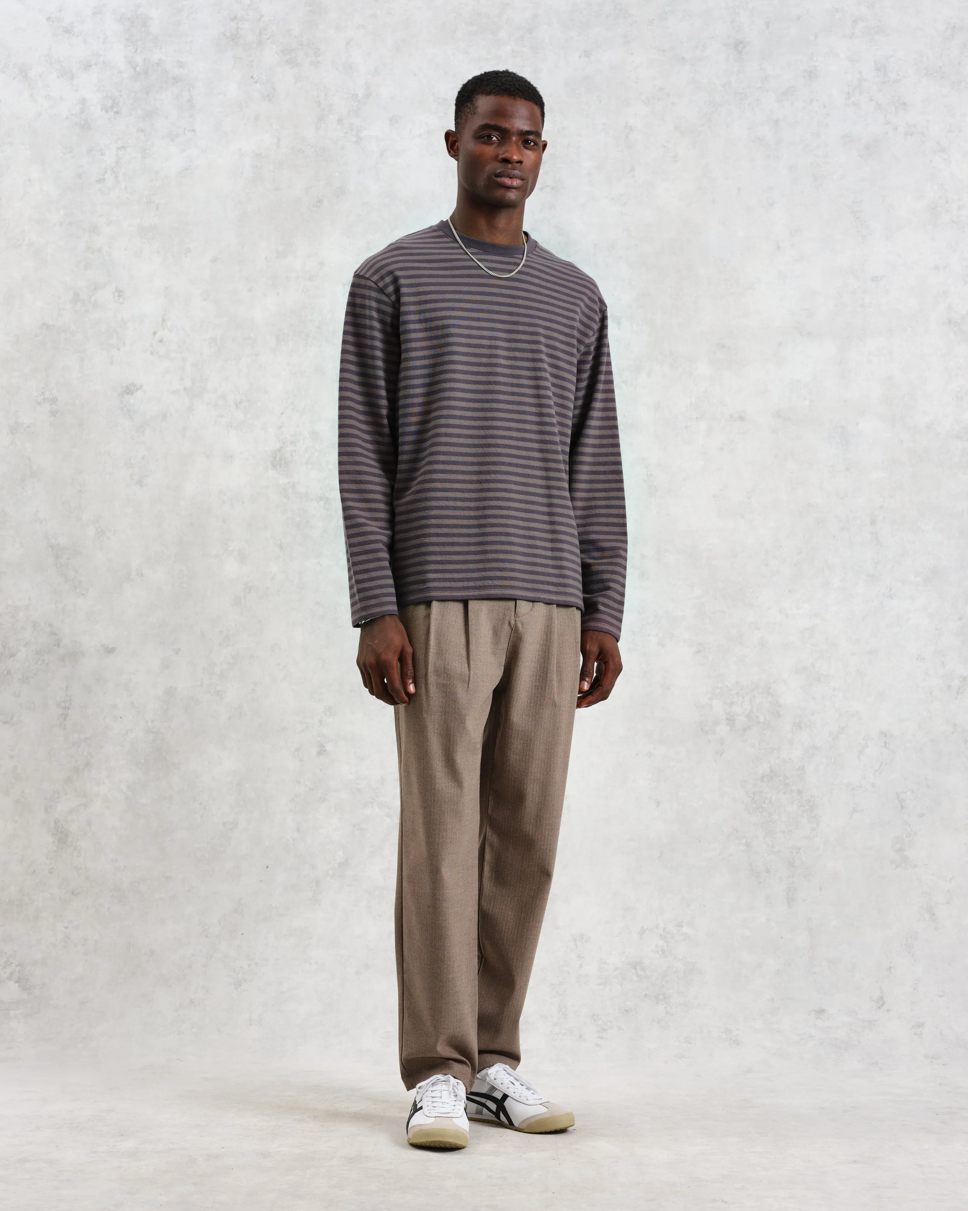Peak - Charcoal Striped Textured Organic Cotton T-Shirt sold by Wax London product image thumbnail 4