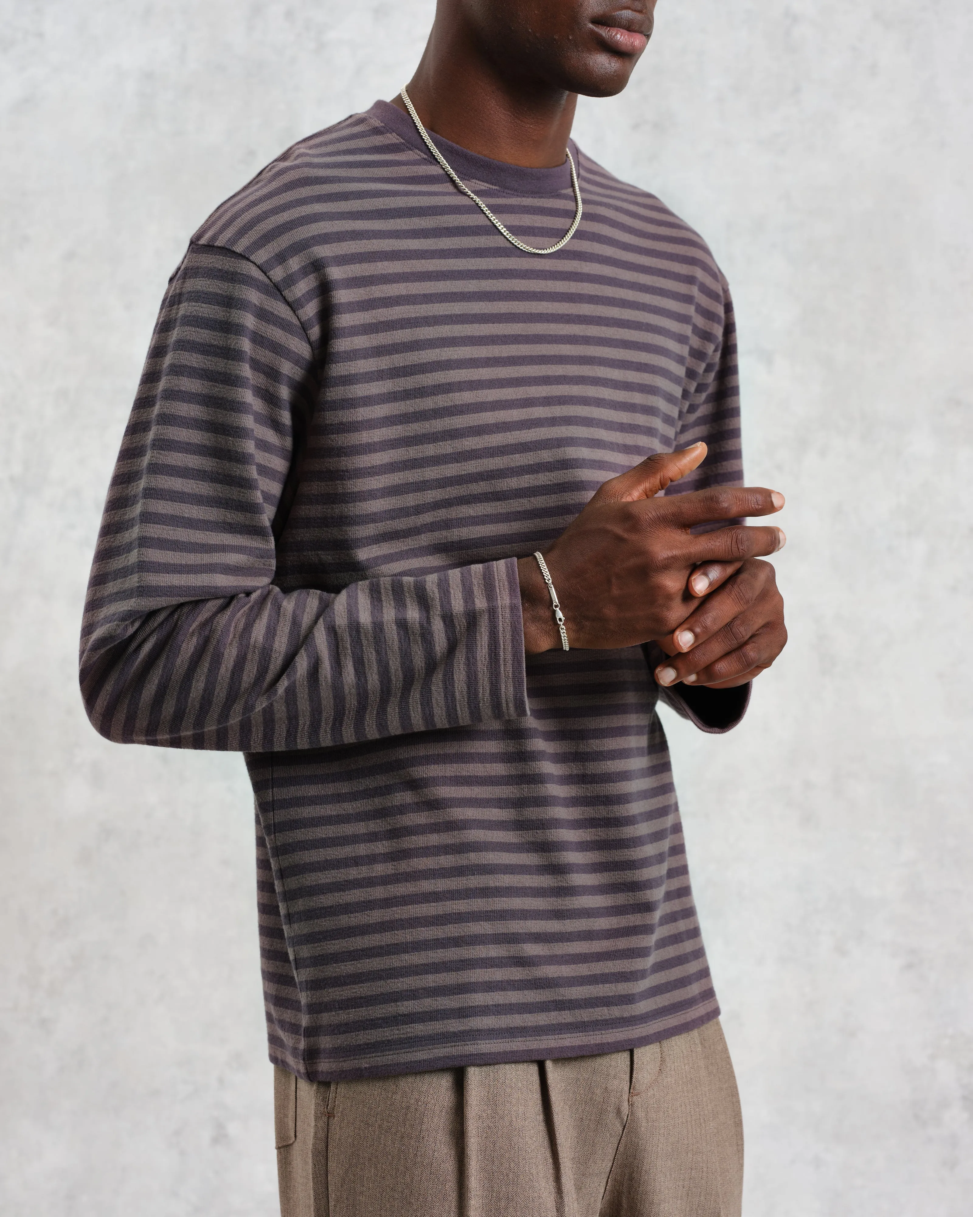 Peak - Charcoal Striped Textured Organic Cotton T-Shirt sold by Wax London product image thumbnail 3