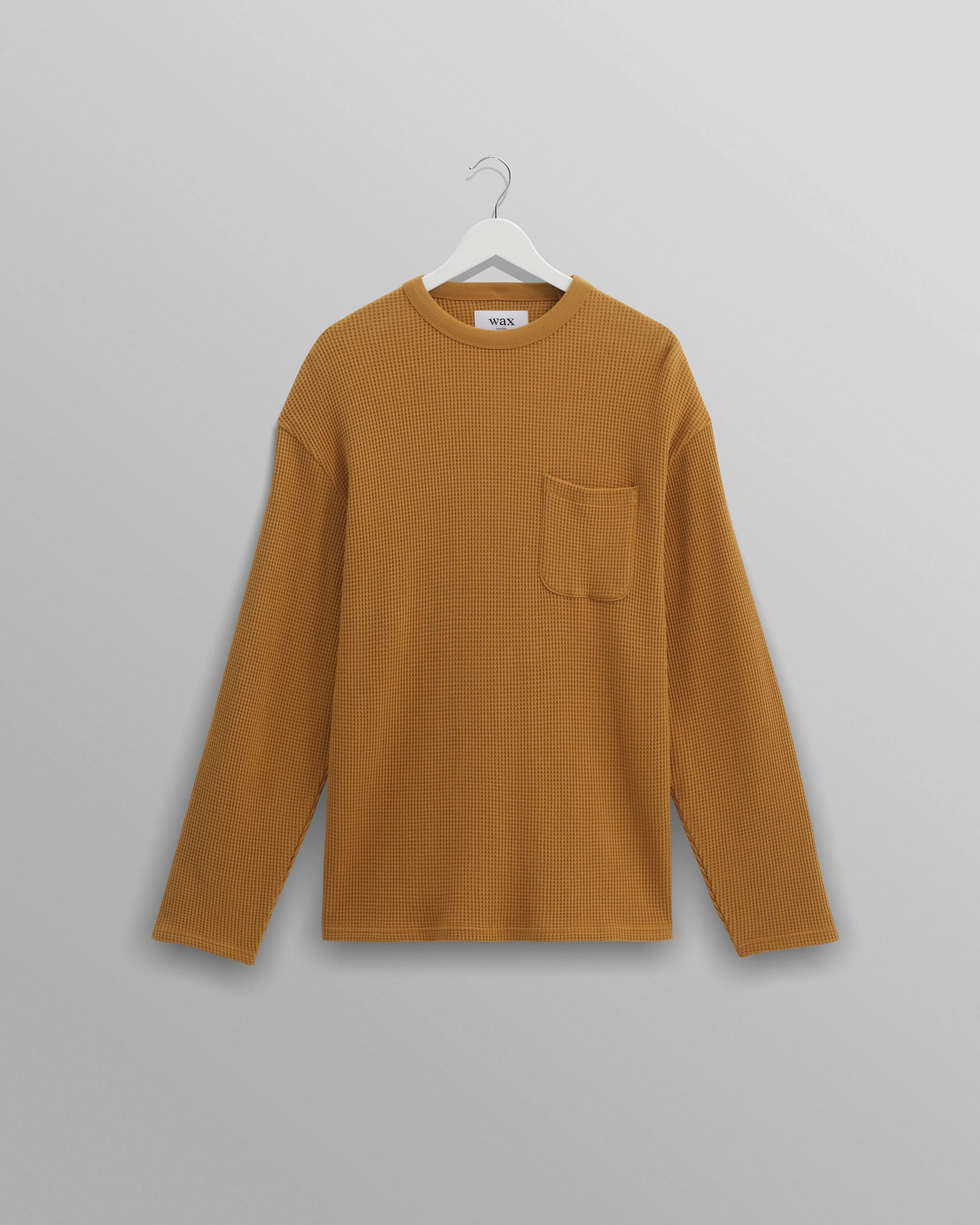 Moore - Mustard Organic Waffle Textured Cotton T-Shirt sold by Wax London