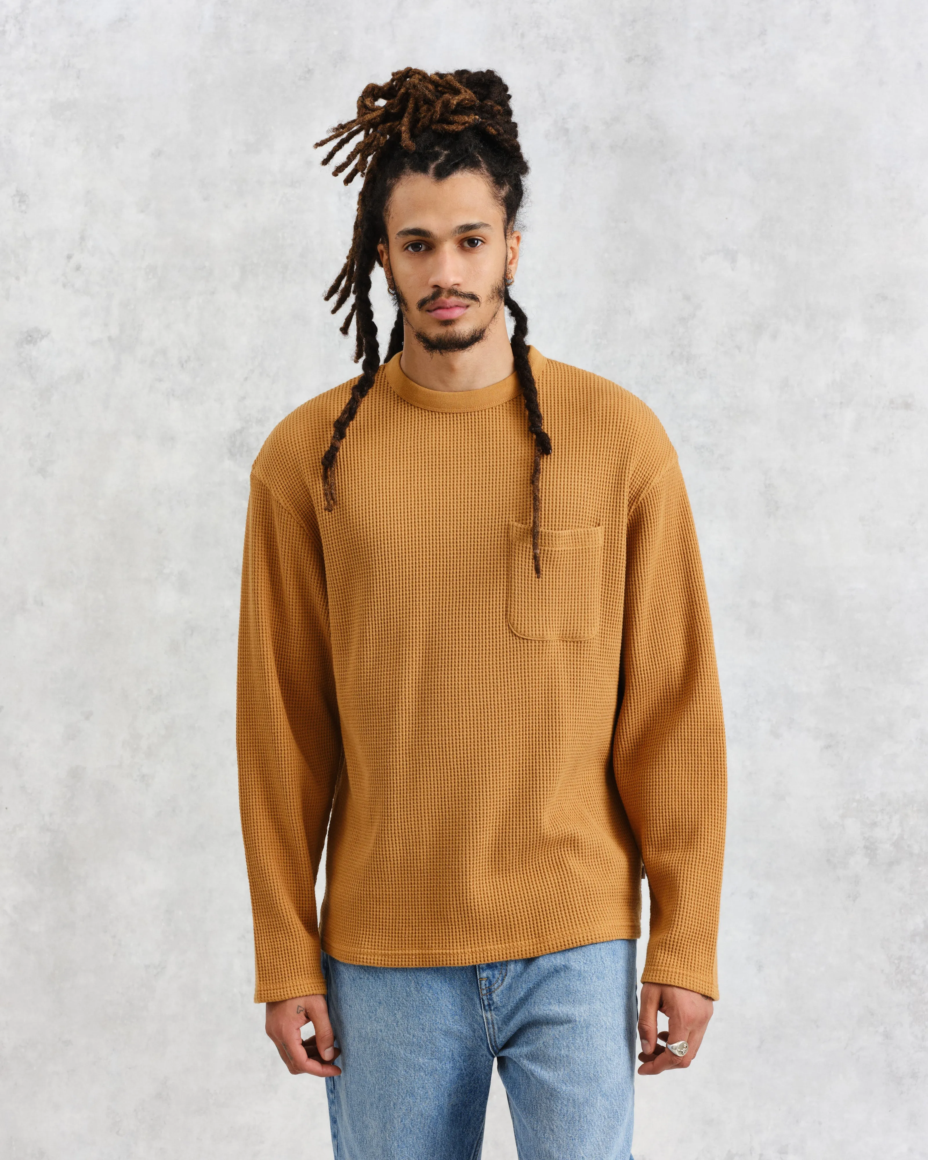 Moore - Mustard Organic Waffle Textured Cotton T-Shirt sold by Wax London product image thumbnail 2