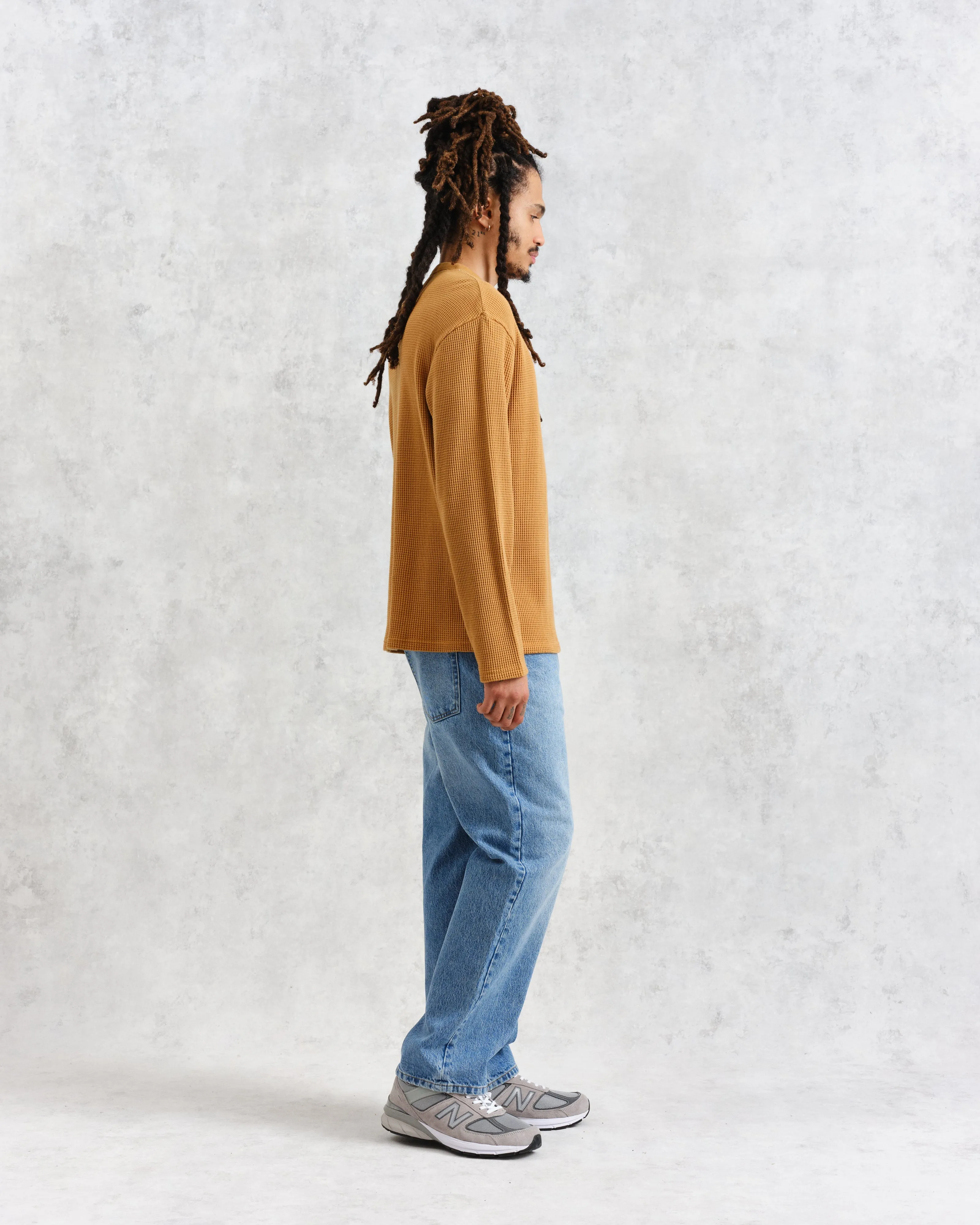 Moore - Mustard Organic Waffle Textured Cotton T-Shirt sold by Wax London product image thumbnail 5